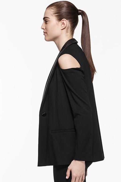 Stylish Vegan Leather Blazer with Ponte Cutout Design - Perfect for Office Wear, Business Meetings & Night Out Outfits