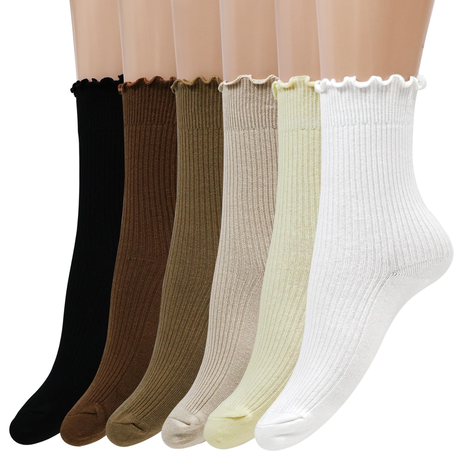 Women's Ruffle Socks 6-Pack - Soft Cotton Crew Socks with Frilly Trim - Casual Calf-Length Socks for Women (Size 5-9) | Perfect for Everyday Wear, Outfits with Skirts/Dresses, and Cute Fashion Looks