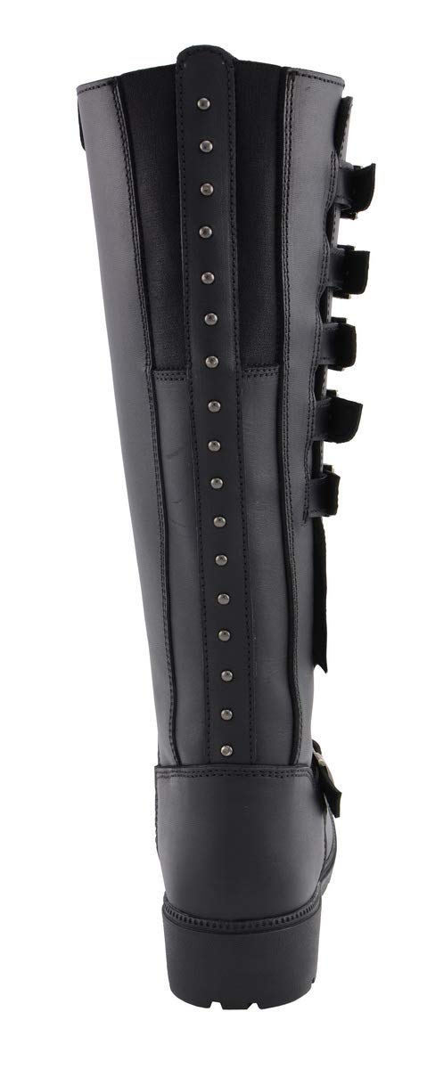 Milwaukee Leather MBL9395 Women's Black Leather 17-Inch Motorcycle Boots with Side Strap & Zipper - Size 8 | Durable Riding Boots for Women Bikers - Perfect for Harley, Cruiser & Adventure Motorcycles