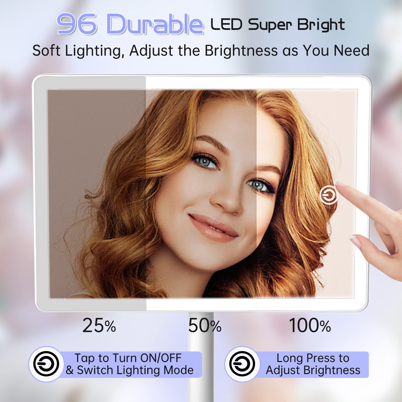 FUNTOUCH Rechargeable LED Makeup Mirror with 96 Lights & 10x Magnifier - 3 Color Lighting, Phone Holder - Perfect for Vanity, Dressing Table, and Professional Makeup Artists