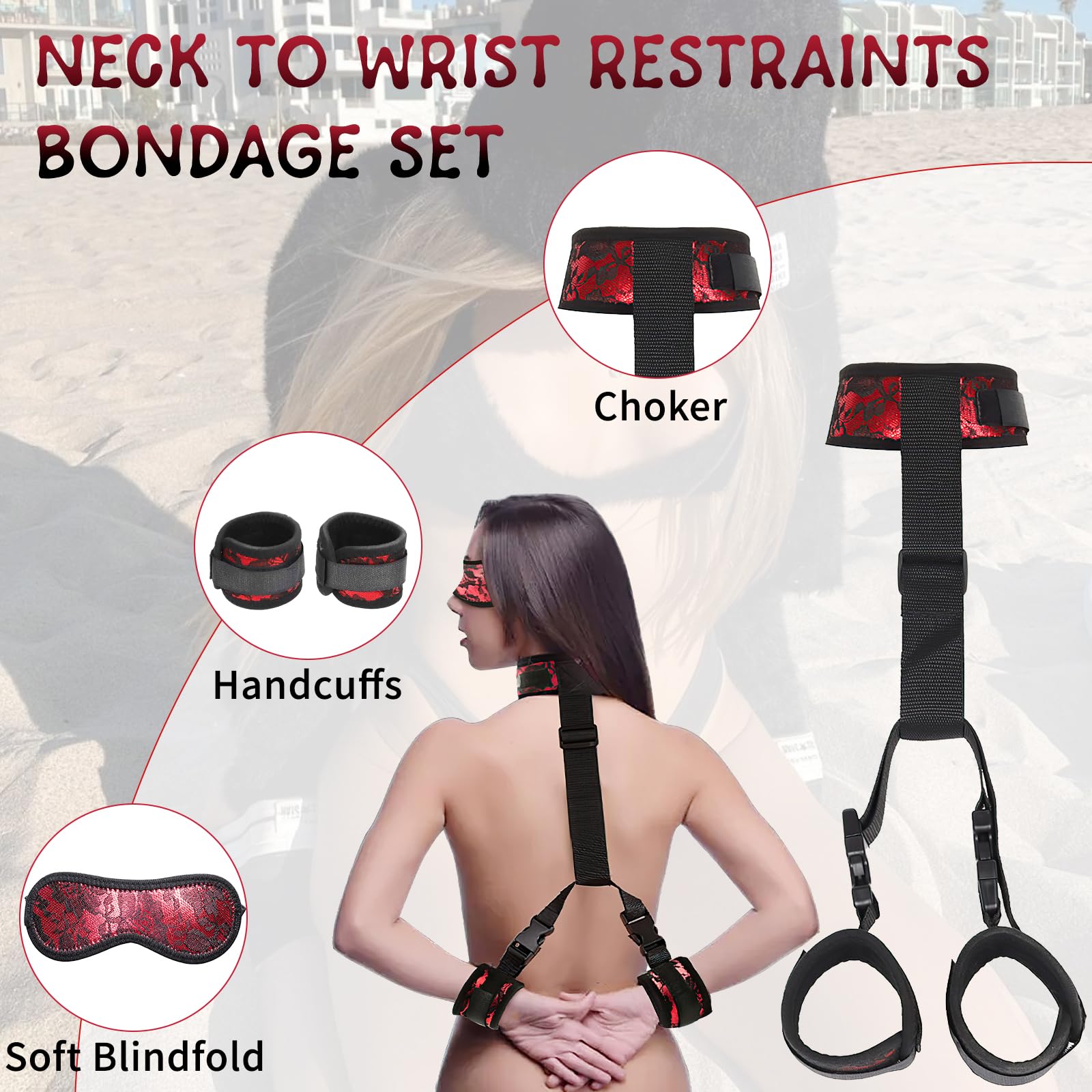 BDSM Bondage Set - Adjustable Handcuffs & Collar for Couples Play