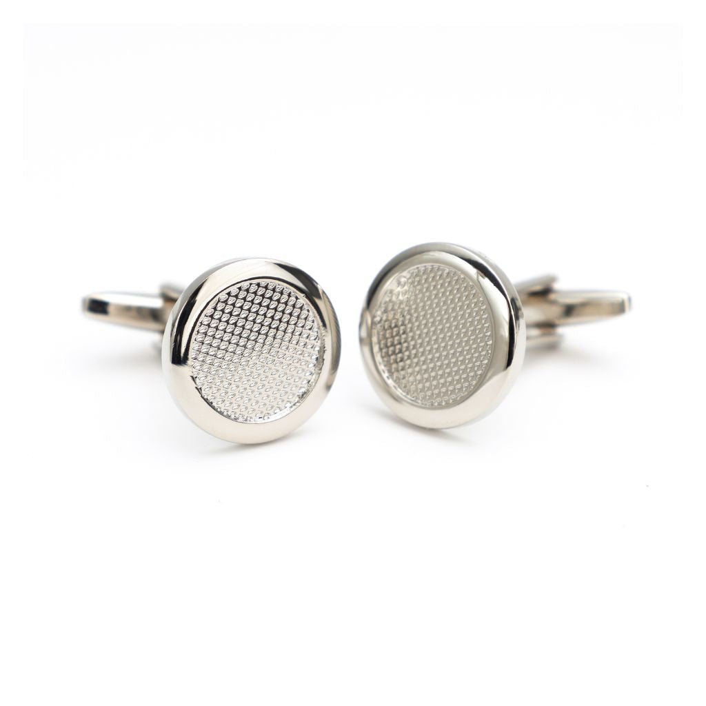 Stylish Round Studded Steel Cufflinks for Men - Silver Tone Formal Accessories - Perfect for Weddings, Business Meetings & Special Occasions