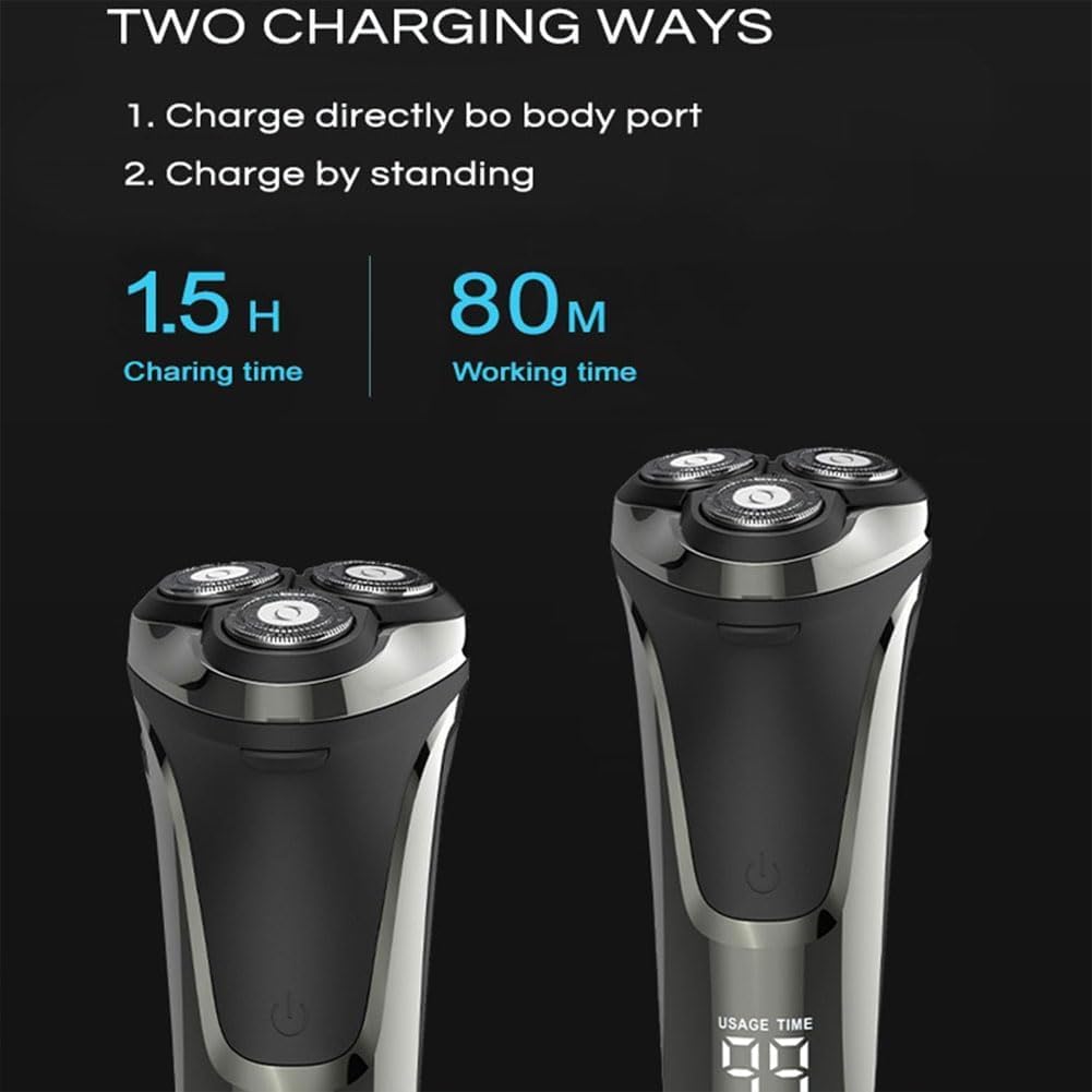 Snabbuy Pro 4D Floating Head Rotary Electric Razor for Men - IPX7 Waterproof Wet & Dry Rechargeable Shaver with LCD Display (Black) | Perfect for Travel, Gym & Daily Shaving