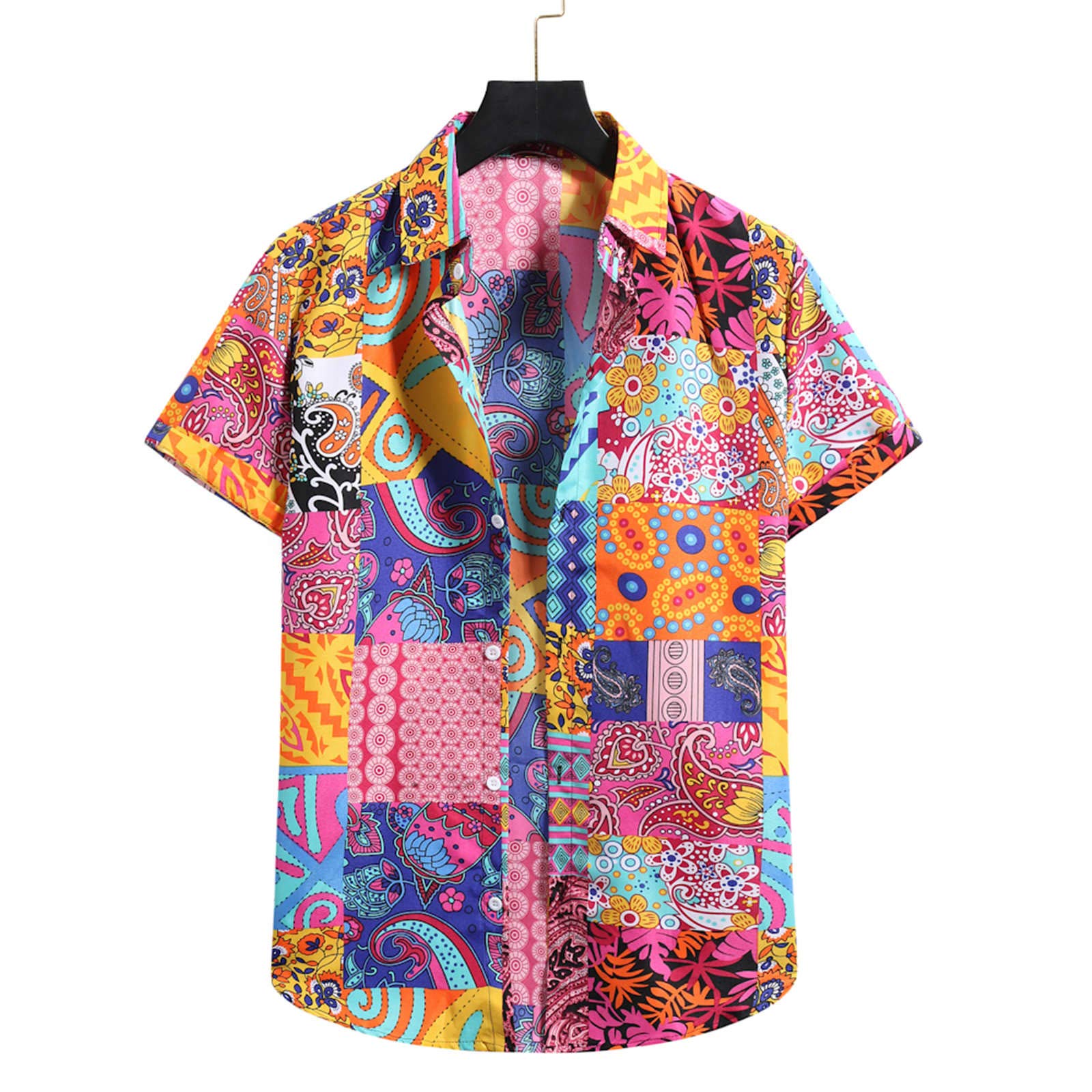 Hawaiian Short Sleeve Cardigan for Men - Tropical Beach Floral Print Turtleneck Shirt - Casual Summer Shirts for Beach Parties & Vacation Outfits