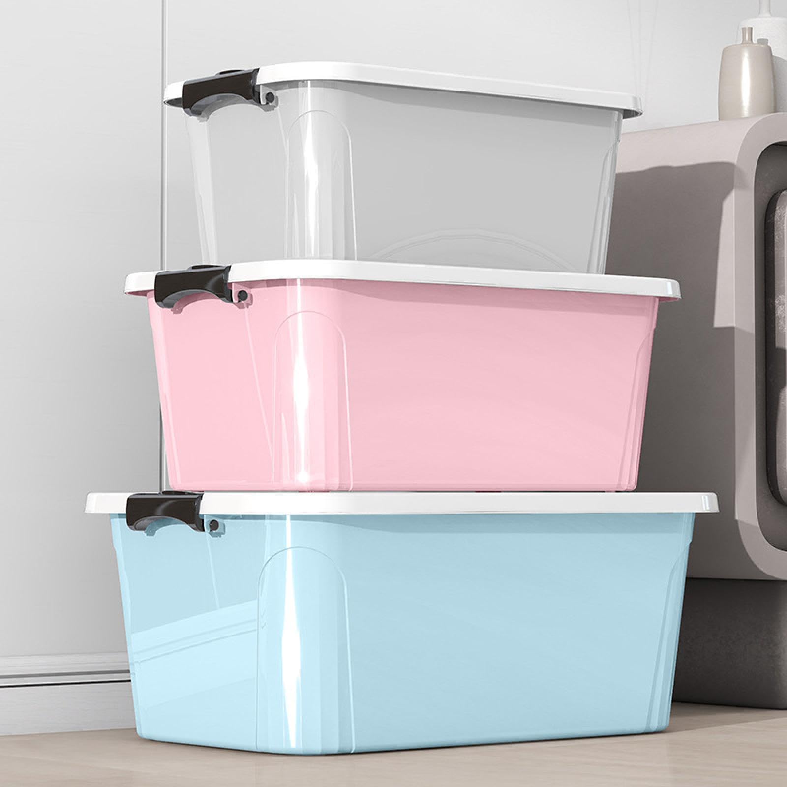 Stackable Plastic Storage Boxes - Durable & Portable Thick Plastic Containers for Clothes, Toys & Organizing | Perfect for Home, Office & Kids Room Storage