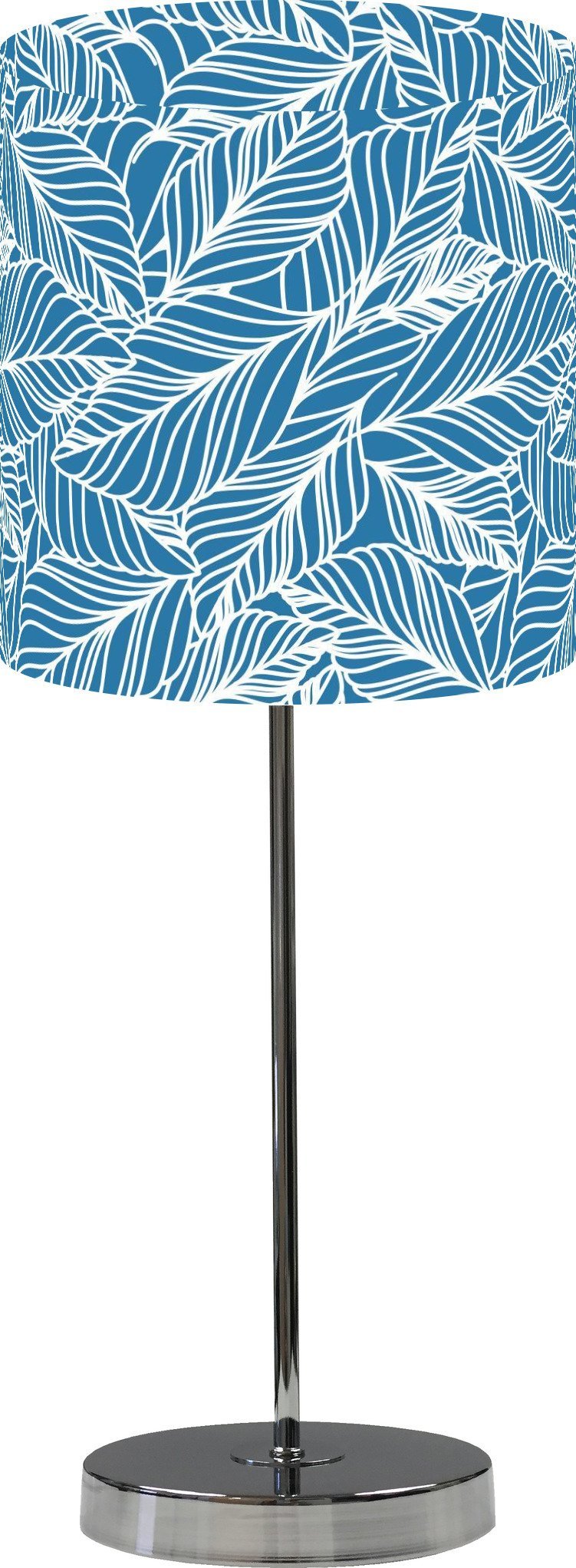 10 Inch Table Desk Lamp Shade with Foliage Pattern in Navy & White - Includes 15 Inch Decorative Chrome Stand for Living Room, Bedroom, or Office Decor