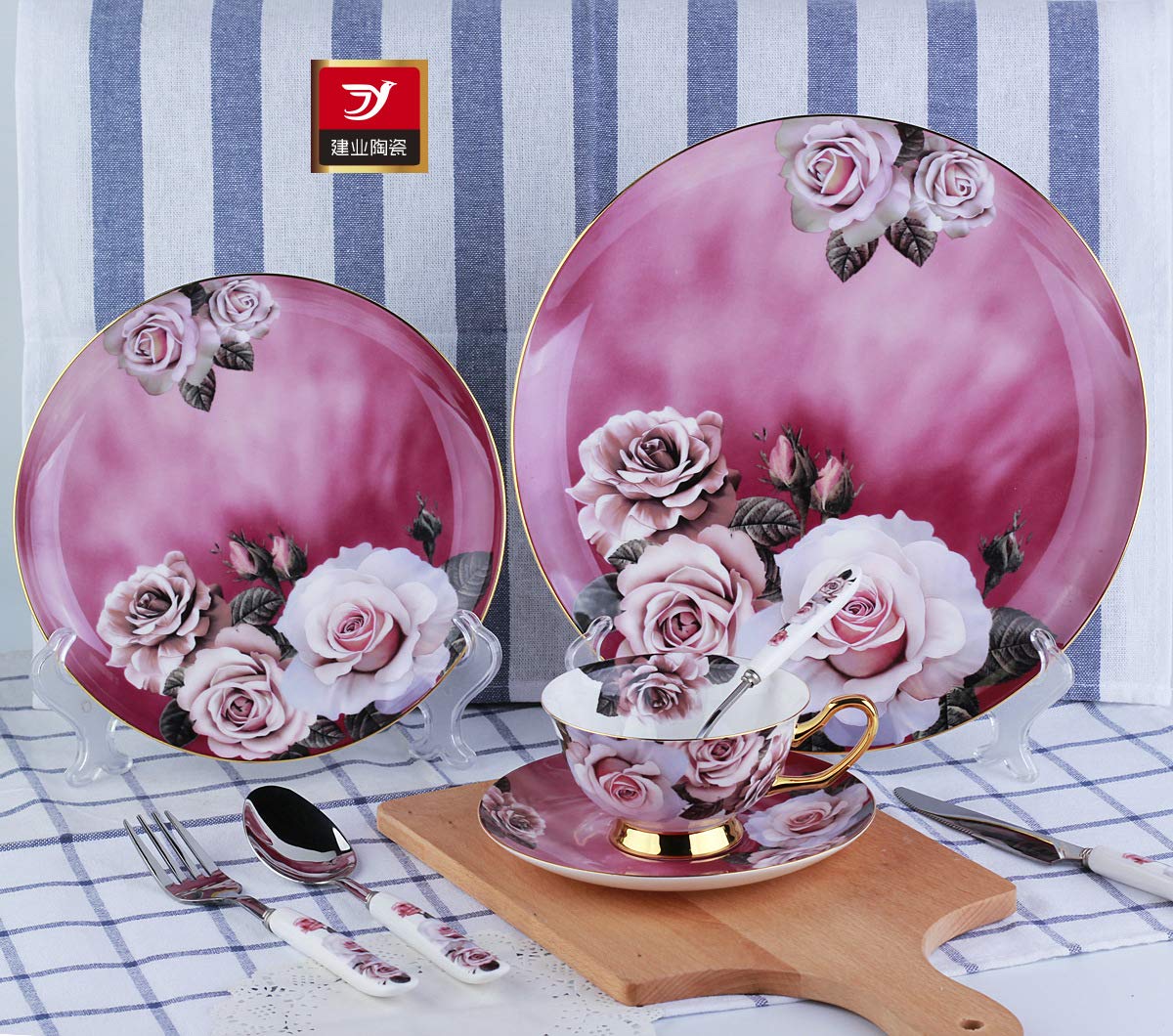 Premium 4-Piece Bone China Dinnerware Set - Elegant Plates & Bowls for Easter, Holidays & Everyday Dining - Durable Dish Set for Kitchen & Entertaining