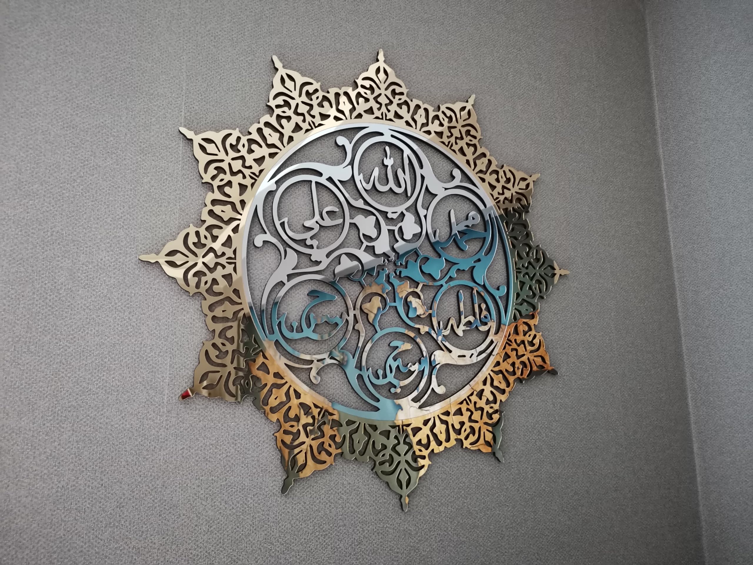 Panjtan Pak Wall Art - Islamic Home Decor with Ahlul Bayt Design, Moharram Decor & Calligraphy - Perfect for Living Room, Mosque, or Gift (Medium Size)