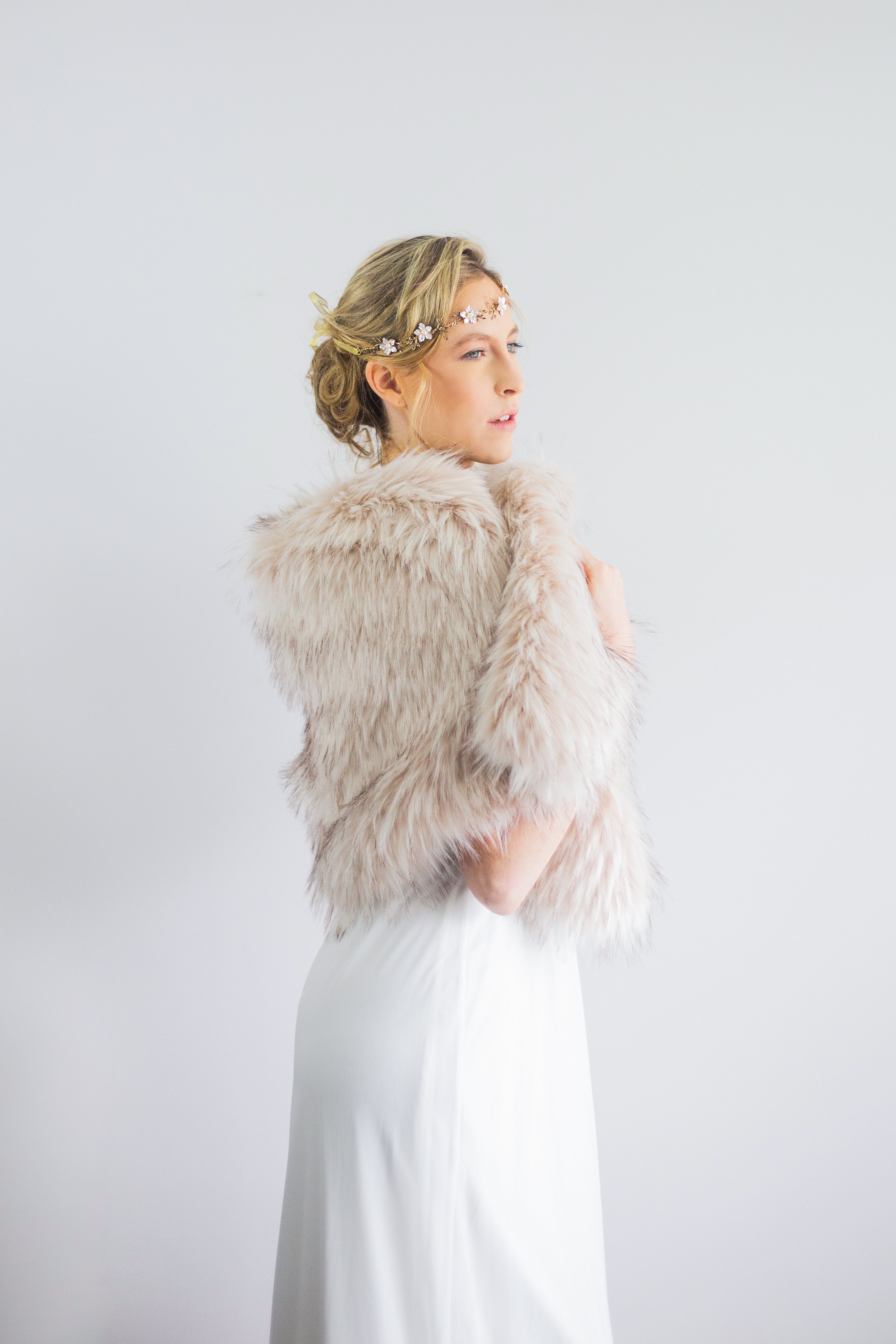 Blush Pink Faux Fur Shawl with Black Tips - Elegant Butterfly Blu02 Wrap for Women | Perfect for Weddings, Parties & Winter Fashion