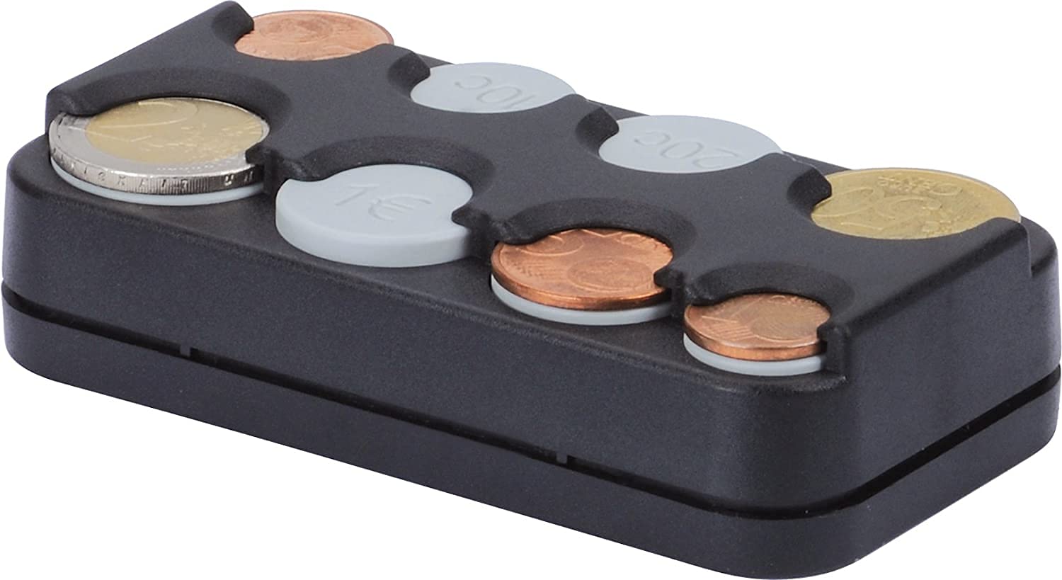 8-Compartment Black Coin Box & Euro Holder - Money Organizer for Cash, Coins, and Tokens - Perfect for Home, Office, and Retail Use