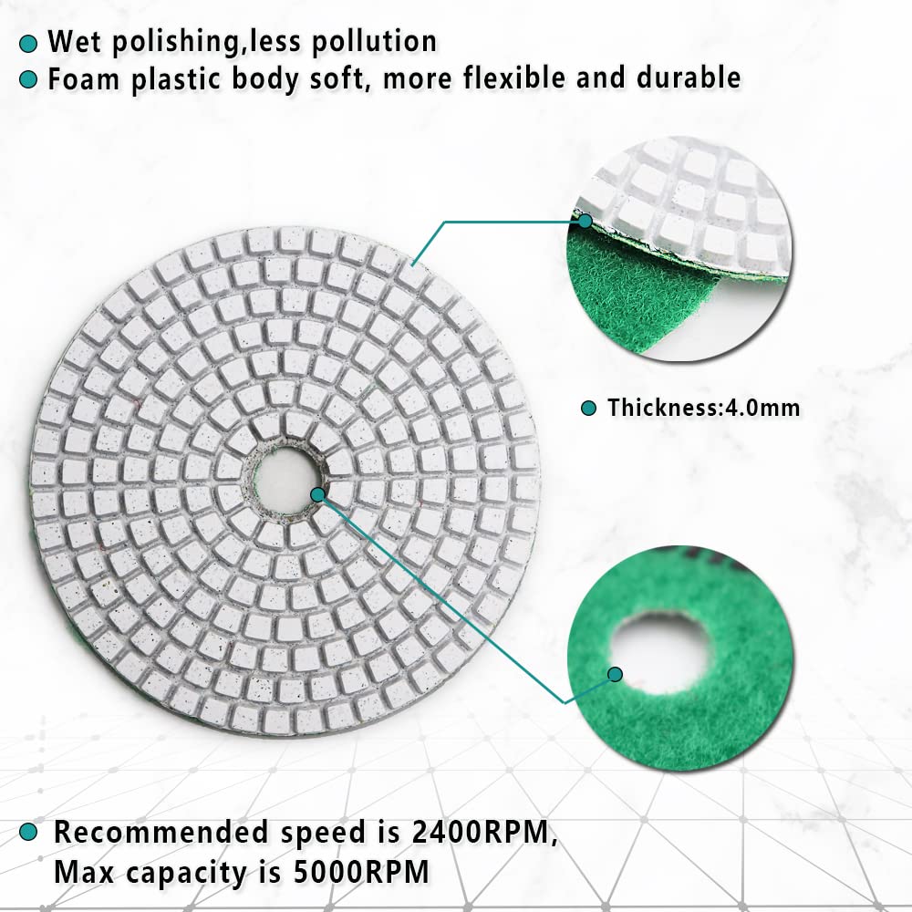 4 Inch Wet Diamond Polishing Pads Set - 11pcs Mixed Grits for Granite, Marble & Quartz Countertops - Professional Sanding & Polishing Pads for Grinders - Perfect for Kitchen Renovation & Stone Restoration Projects