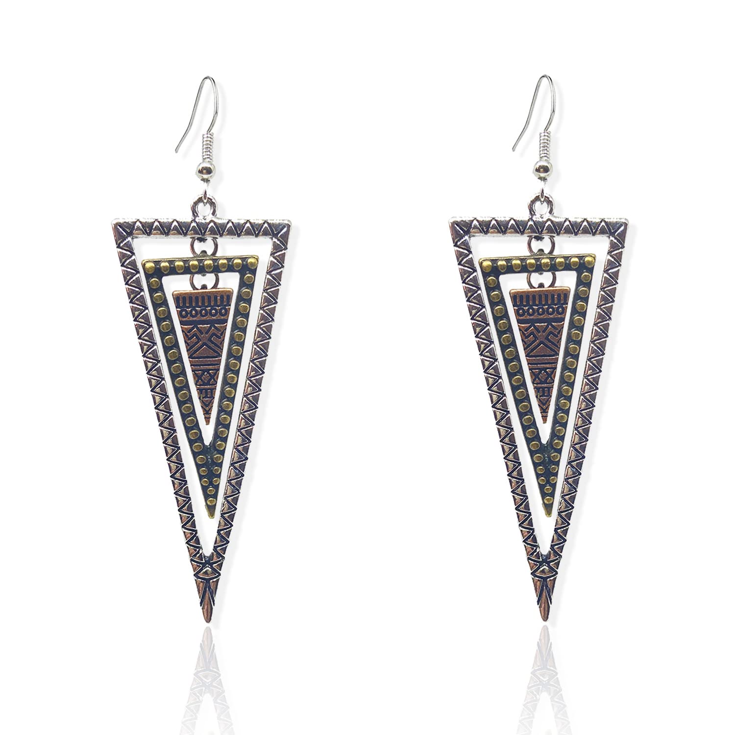 Vintage Handmade Bohemian Triangle Drop Dangle Earrings - Gold Boho Cross Statement Jewelry for Women | Hypoallergenic National Style Earrings for Girls | Perfect for Festivals, Parties and Boho Fashion Outfits