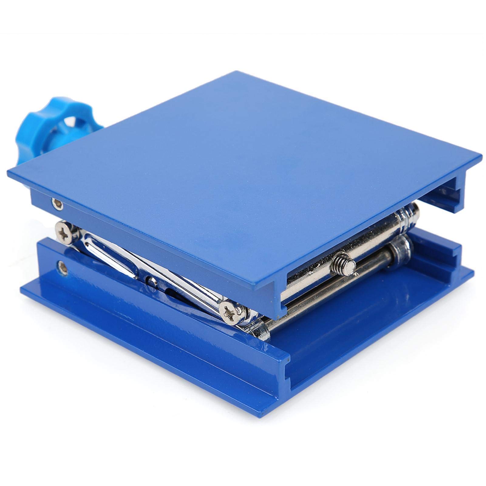 4X4 Scissor Jack Stand - 100x100mm Blue Electroplated Aluminum Lifting Platform for Lab Equipment, Car Repair & DIY Projects - Heavy Duty Scissor Jack Lifter Rack for Workbench, Garage & Industrial Use