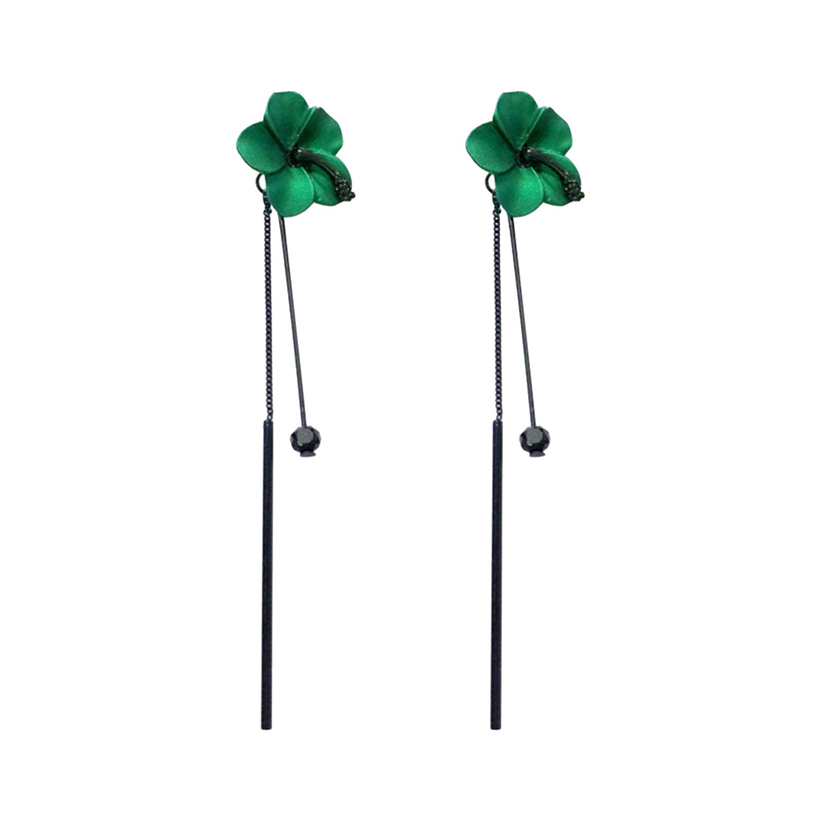 LRGUYISO Long Needle Silver Earrings for Women - Elegant Flower Wild Dangle Earrings with Blue Leather Accent (Green, One Size) | Perfect for Parties, Weddings & Boho Fashion