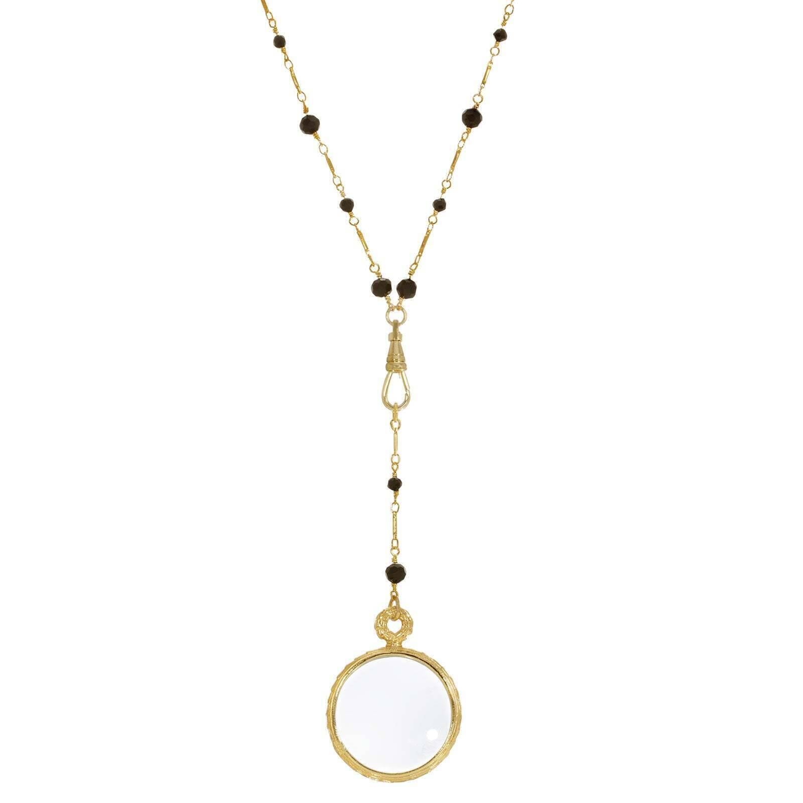 1928 Jewelry Black Bead Magnifying Glass Drop Necklace - 1.2X Magnification Power for Reading, Crafting & Close-Up Work