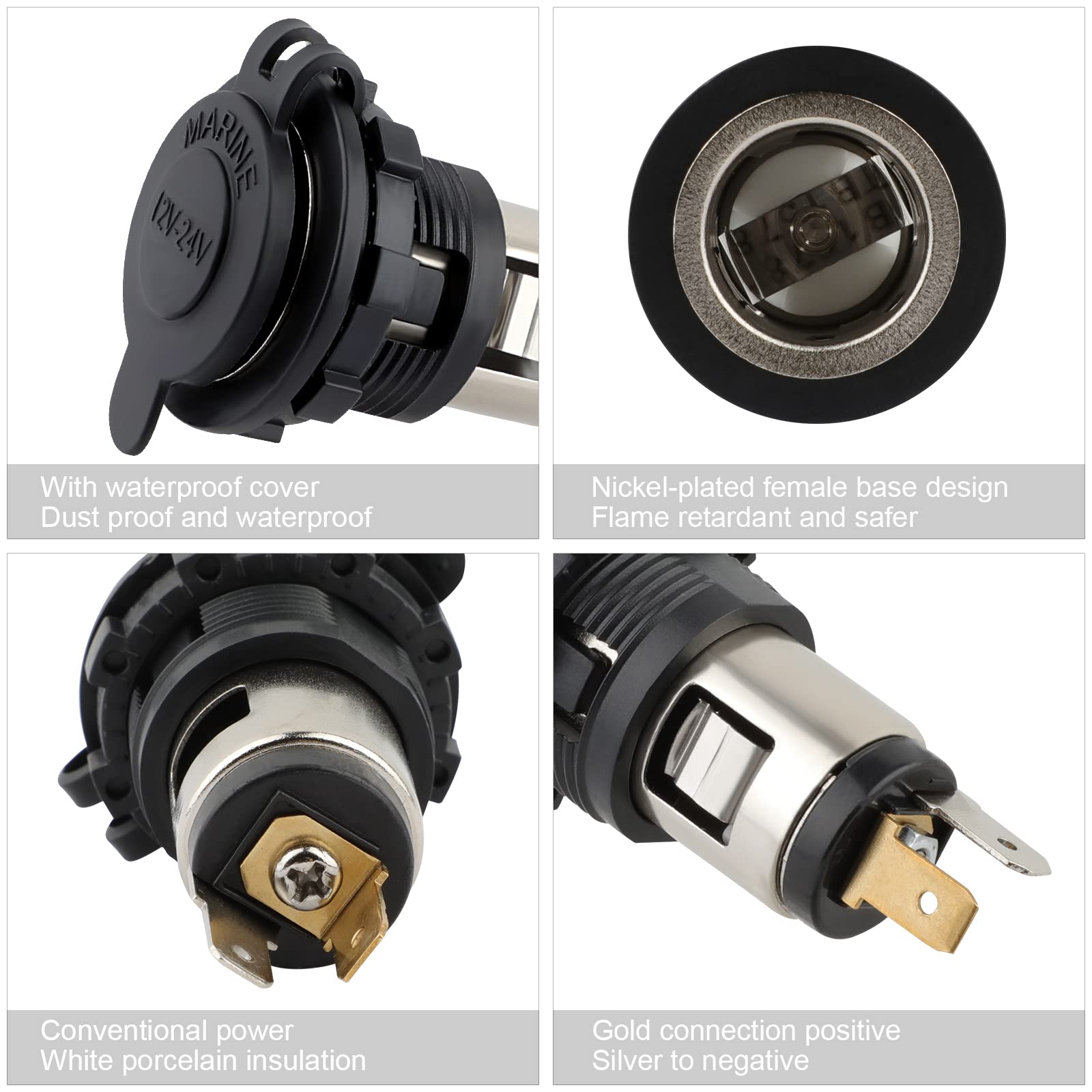12V/24V Waterproof Cigarette Lighter Socket - Universal Car Power Outlet for Vehicles, Marine, ATV, RV, Boat & Truck - Durable Cigarette Lighter Plug Receptacle for Road Trips, Camping & Outdoor Adventures