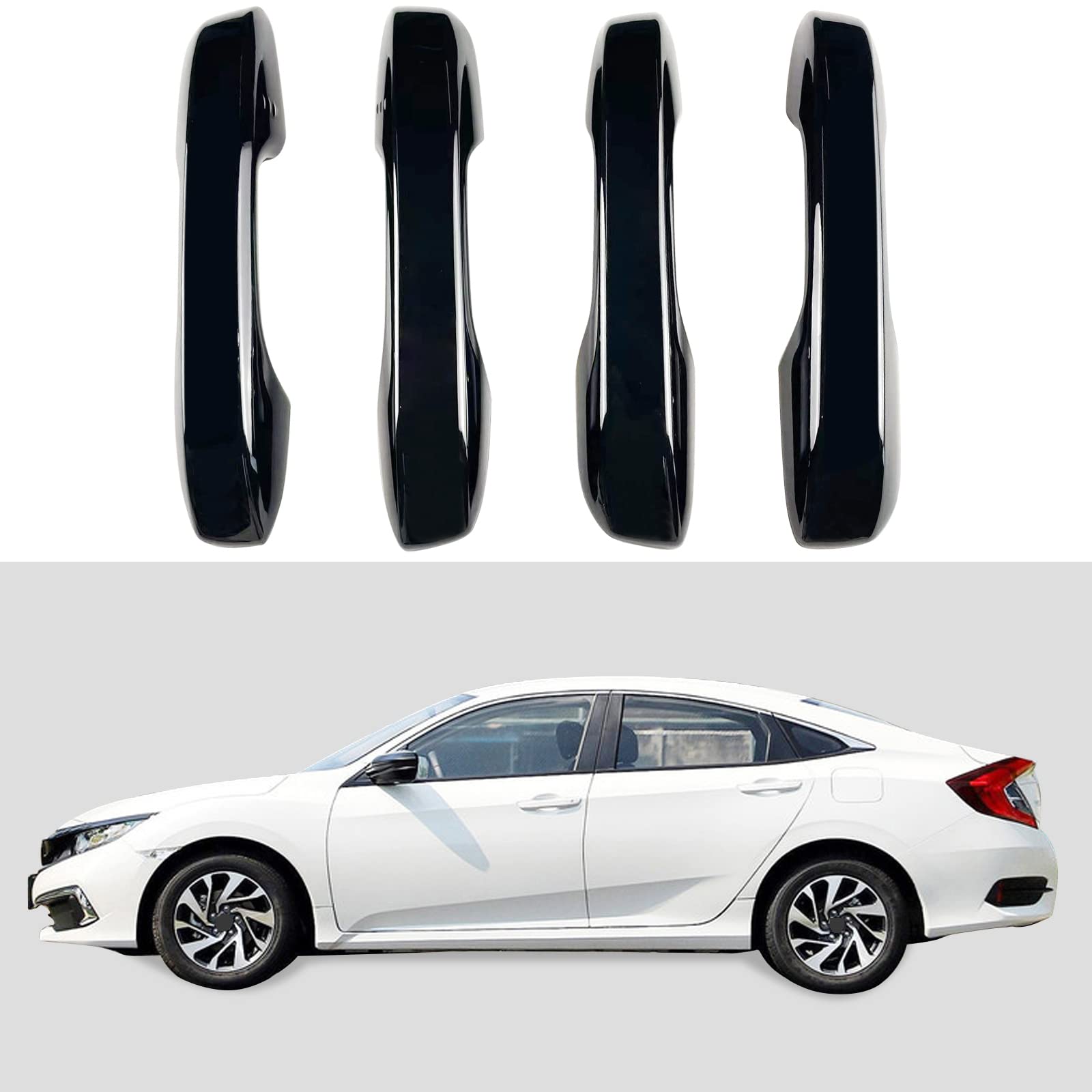 Premium Glossy Black Door Handle Covers Trim for Honda Civic 2022-2025, Accord/CR-V/HR-V 2023-2025 - Smart Auto Lock Compatible Car Accessories | Enhance Vehicle Style & Protection from Scratches