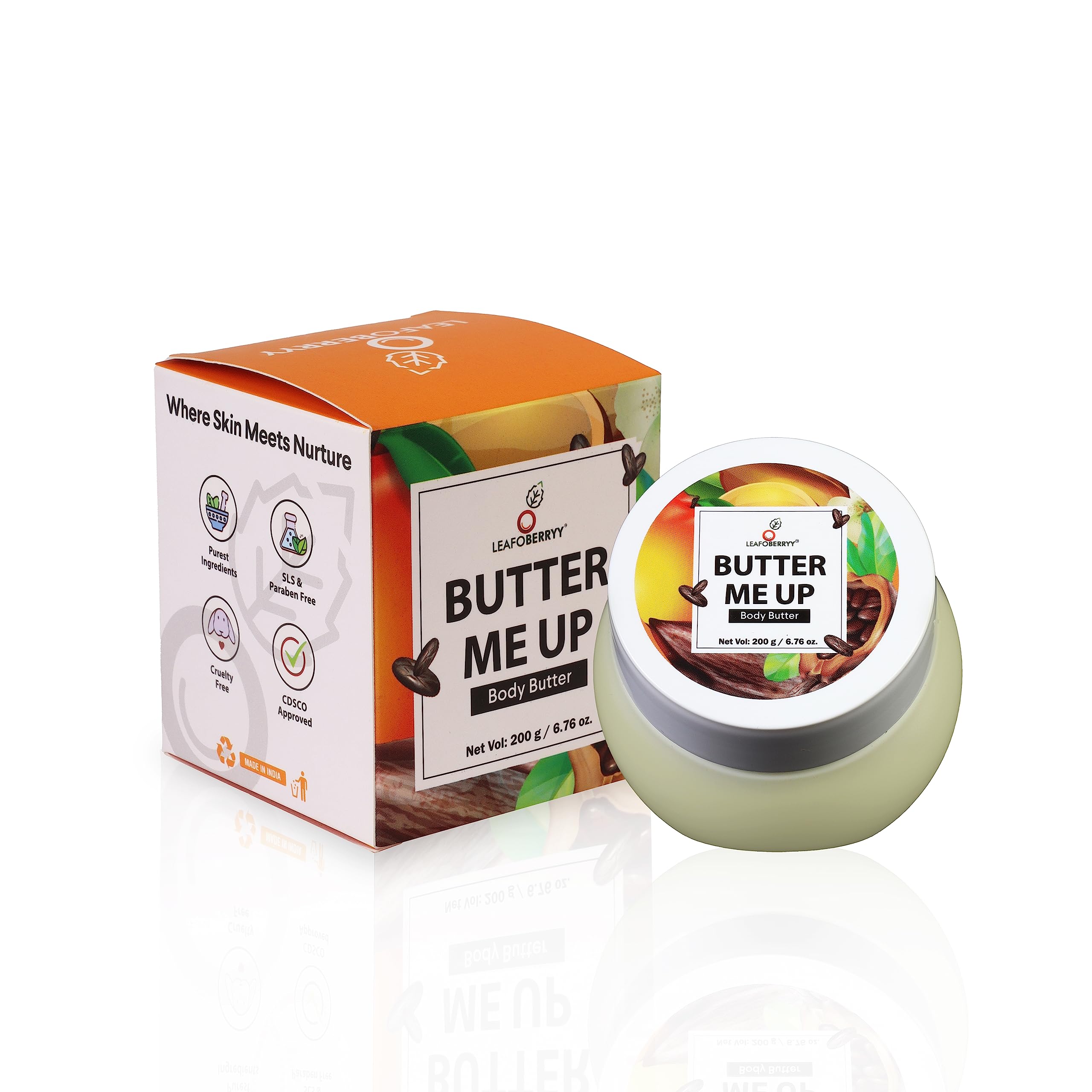 Leafoberryy Deep Nourishing Body Butter with Cocoa, Shea & Mango Butter - Intense Hydration for Dry Skin | Non-Greasy, Fast Absorbing Formula | Softens & Smooths Rough Skin | Silky Glow | 200ml | Perfect for Winter Care & Post-Shower Moisturizing