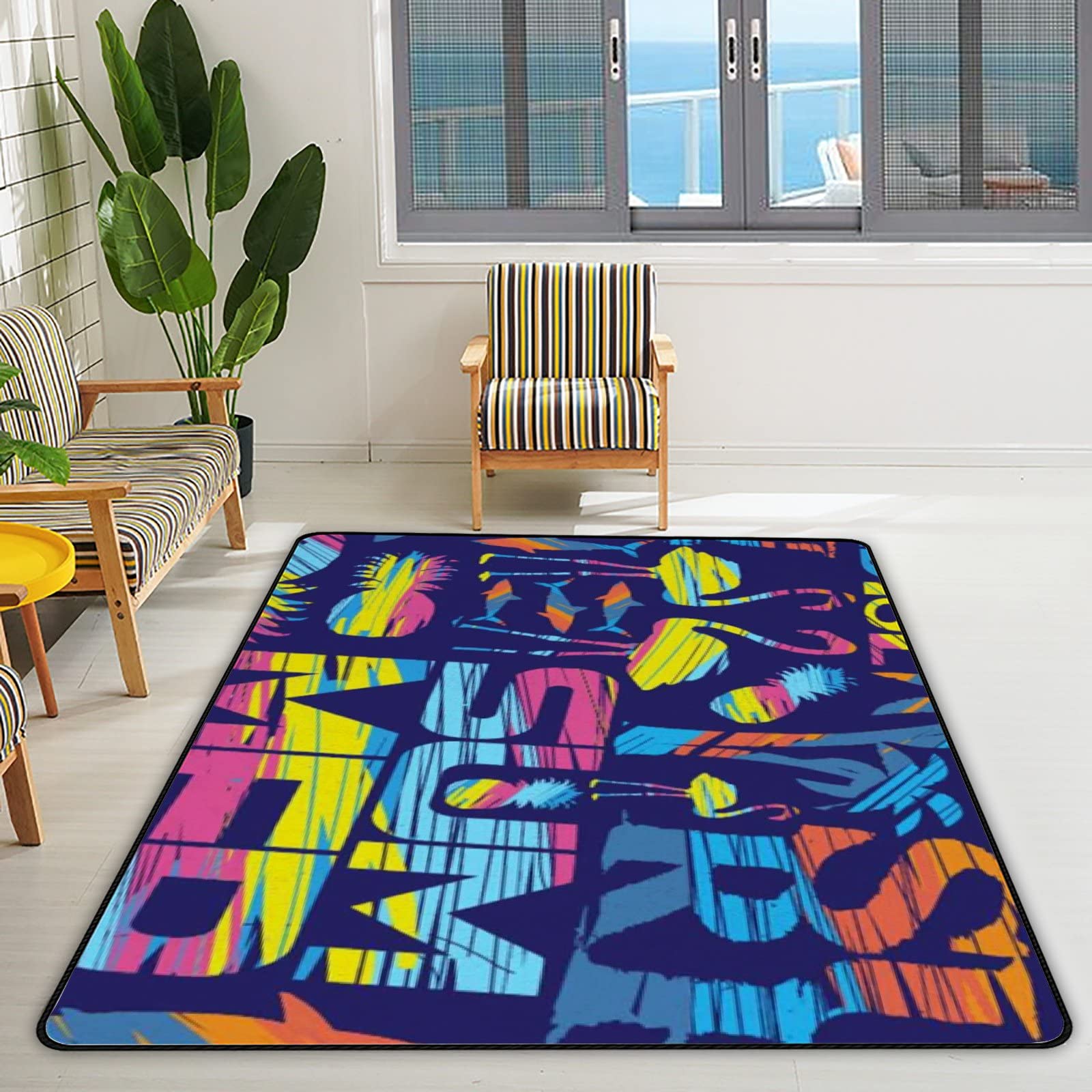 Non-Slip Shark & Flamingo Print Large Area Rug 60x39in - Soft Floor Carpet for Living Room, Bedroom, Nursery, Playroom & Yoga Mat | Perfect for Kids, Babies & Home Decor
