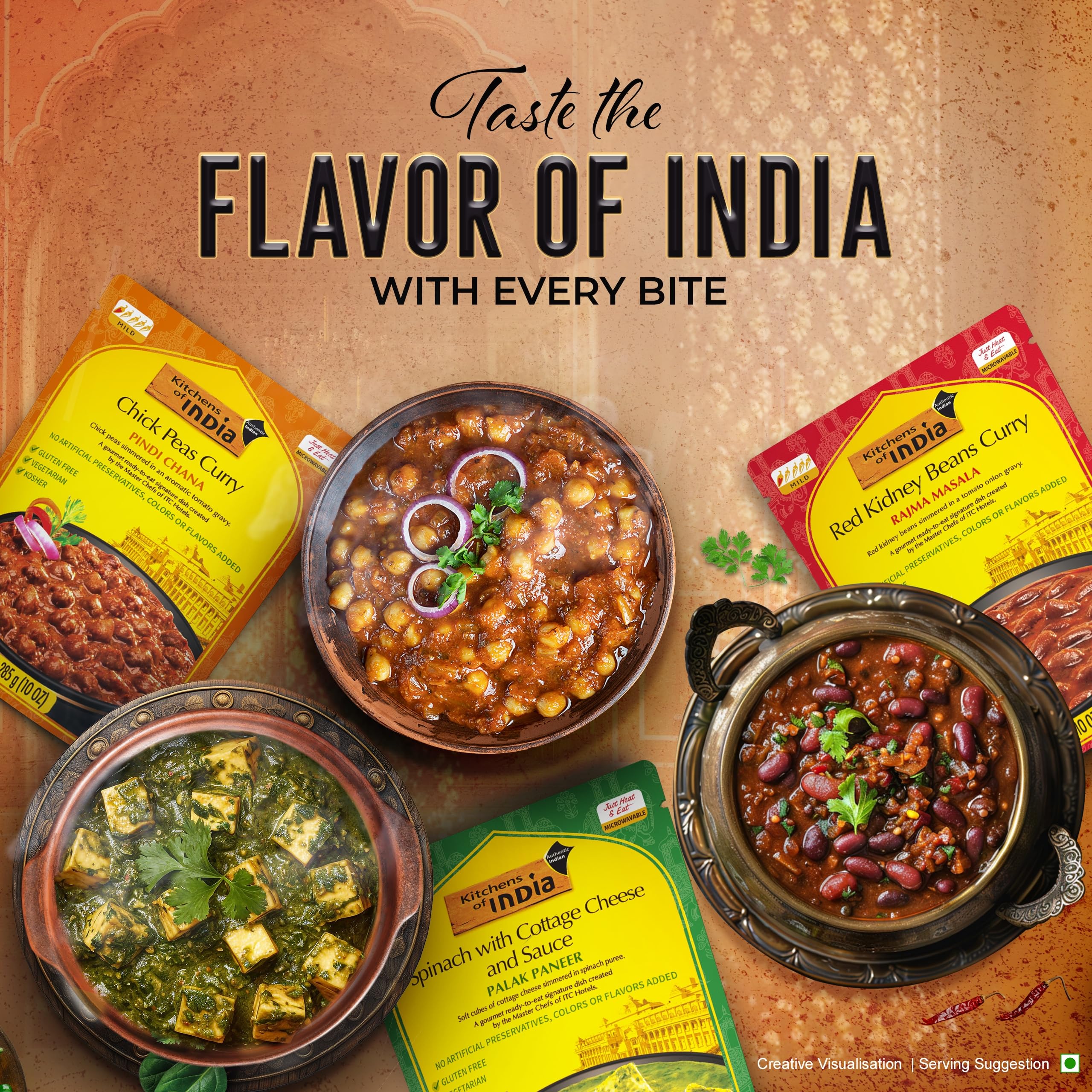 Kitchens of India Ready To Eat Combo Pack - Rajma Masala, Pindi Chana & Palak Paneer (10oz Each, Pack of 3) | Authentic Vegetarian Indian Cuisine | Gluten-Free | Perfect for Quick Meals, Office Lunches & Camping Trips