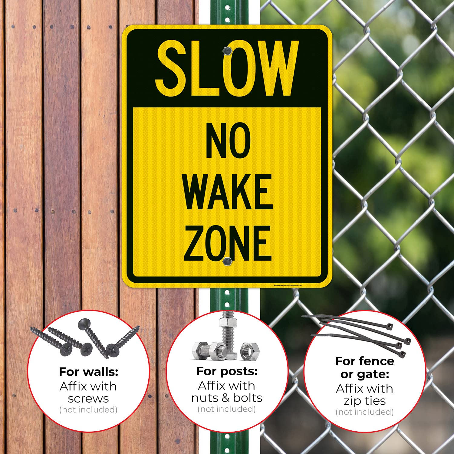 Slow No Wake Zone Sign - 24x30 Inches, 3M EGP Reflective .080 Aluminum, Fade Resistant, Made in USA - Perfect for Lakes, Rivers & Marina Safety