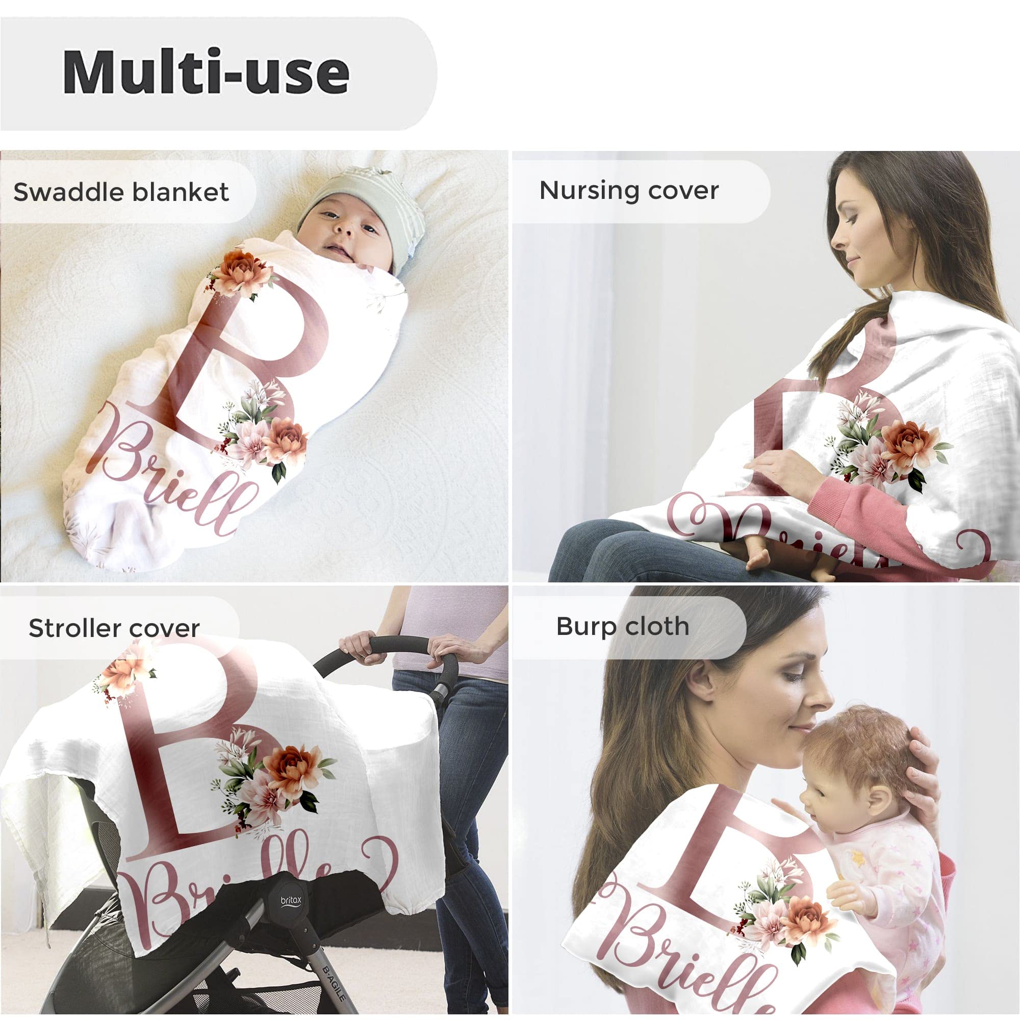 Custom Personalized Baby Blanket for Girls with Name - Floral Design TM240 | Unique Baby Shower Gift & Nursery Essential for Newborns