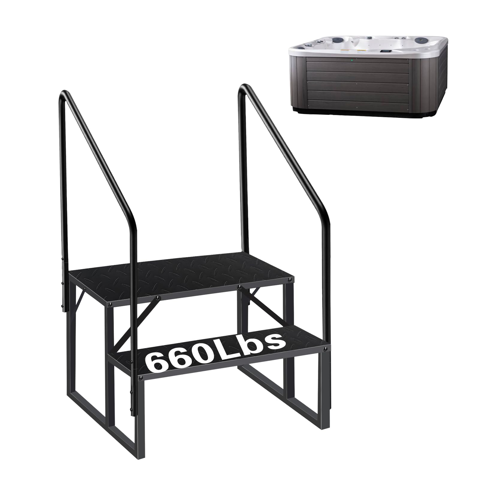 **Non-Slip Hot Tub Steps with Handrails - 2-Step Ladder for Above Ground Pools, RV, Camper, Trailer & Porch - Durable Anti-Slip Stairs for Safe Entry & Exit - Perfect for Swimming Pools, Spas & Outdoor Relaxation**