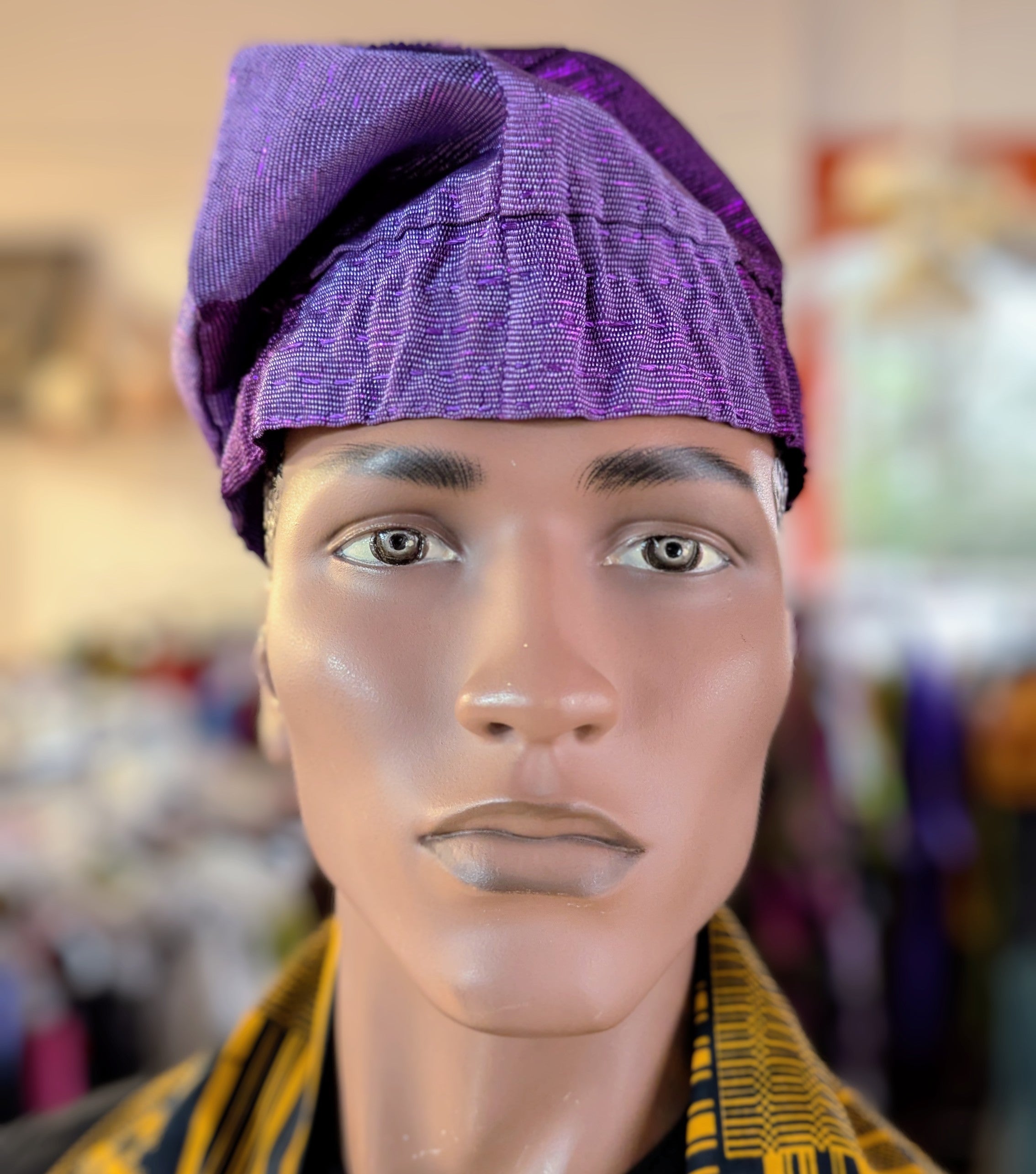 Elegant Purple and Lilac Aso Oke Fila Kufi Cap by Dupsie - Traditional Yoruba Hat for Men - Perfect for Weddings, Cultural Events & Special Occasions