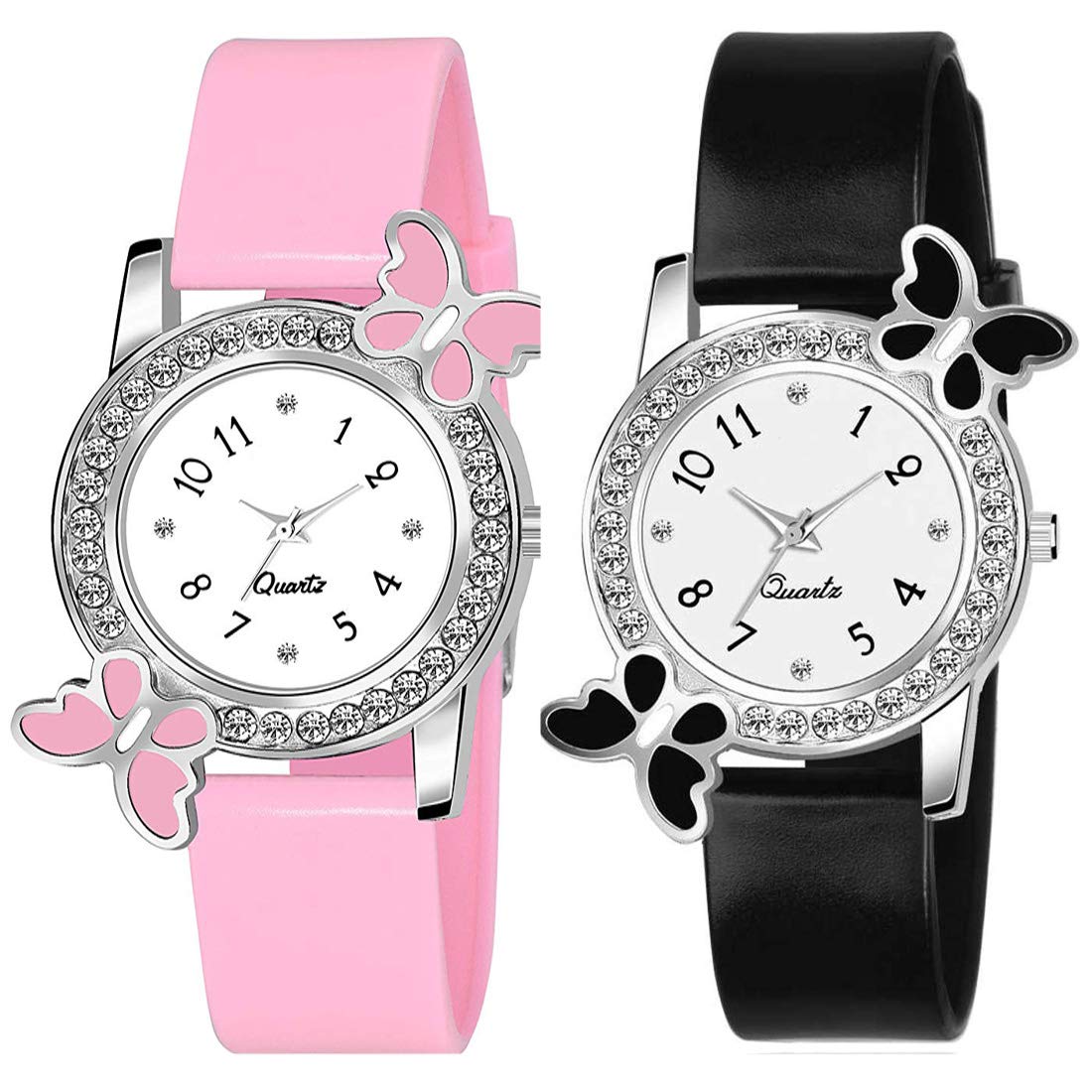 HIRA Black and Pink Butterfly Dial Women's & Girls Watches - Stylish Fashion Timepiece for Casual Wear, Office, and Special Occasions