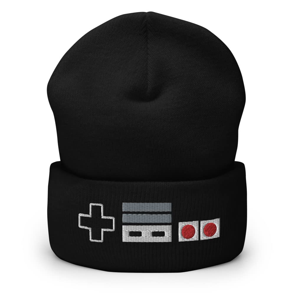 Classic Game Controller Embroidered Beanie Hat - Retro Video Game Gamer Gift, Winter Warm Cuffed Cap, Perfect for Gaming Enthusiasts & Outdoor Activities