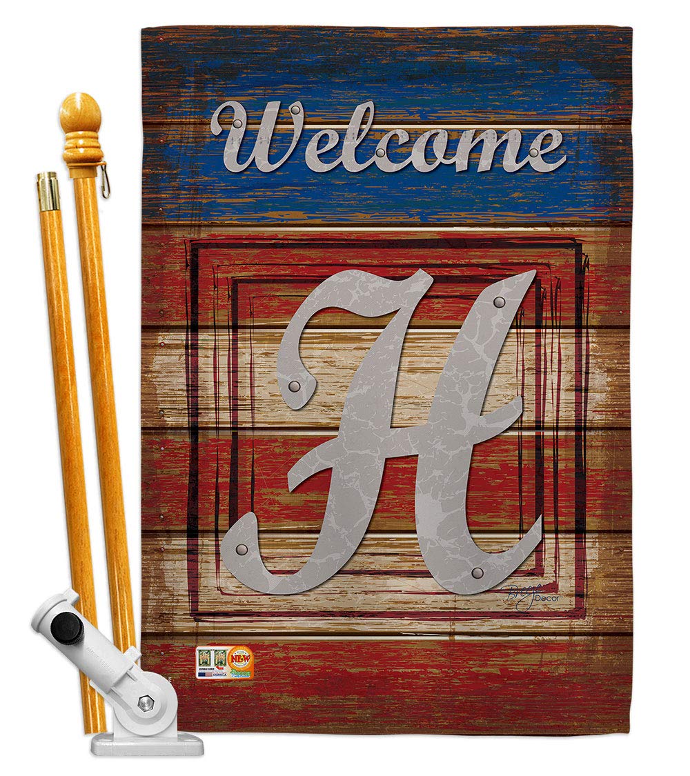Breeze Decor H Initial Patriotic Flag Set 28x40 - Home & Garden Decor