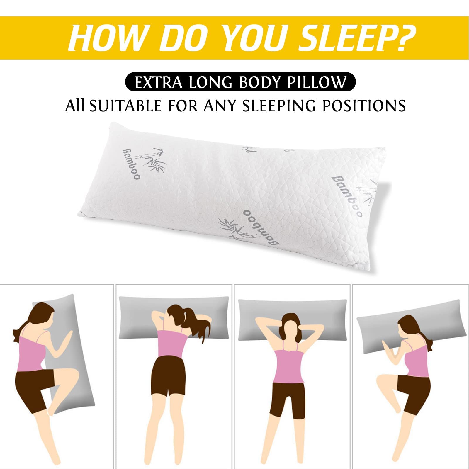StangH Full Body Pillow with Removable Cover - 20x54 Inch Large Support Pillow for Side & Back Sleepers - Shredded Memory Foam Hug Pillow for Pregnancy, Cuddling & Comfort - Perfect for Bed, Sofa & Travel Use