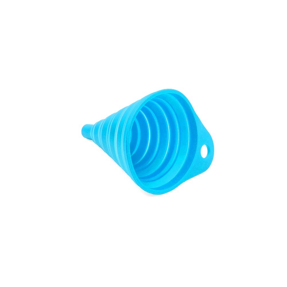 MOTO4U Universal Silicone Collapsible Fuel Funnel - Foldable Oil Funnel for Gas, Diesel & Liquids - Space Saving Blue Funnel for Car, Motorcycle, Boat & Home Use