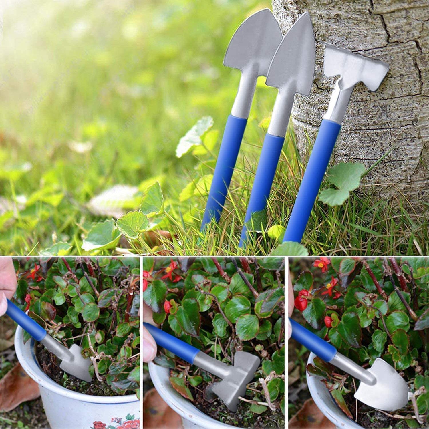 14-Piece Stainless Steel Garden Tools Set with Ergonomic Handles - Trowel, Rake, Weeder, Pruner, Shears & Sprayer - Perfect Gardening Gifts for Women & Men - Includes Durable Carrying Case (Blue) - Ideal for Home Gardening, Landscaping & Outdoor Planting Projects