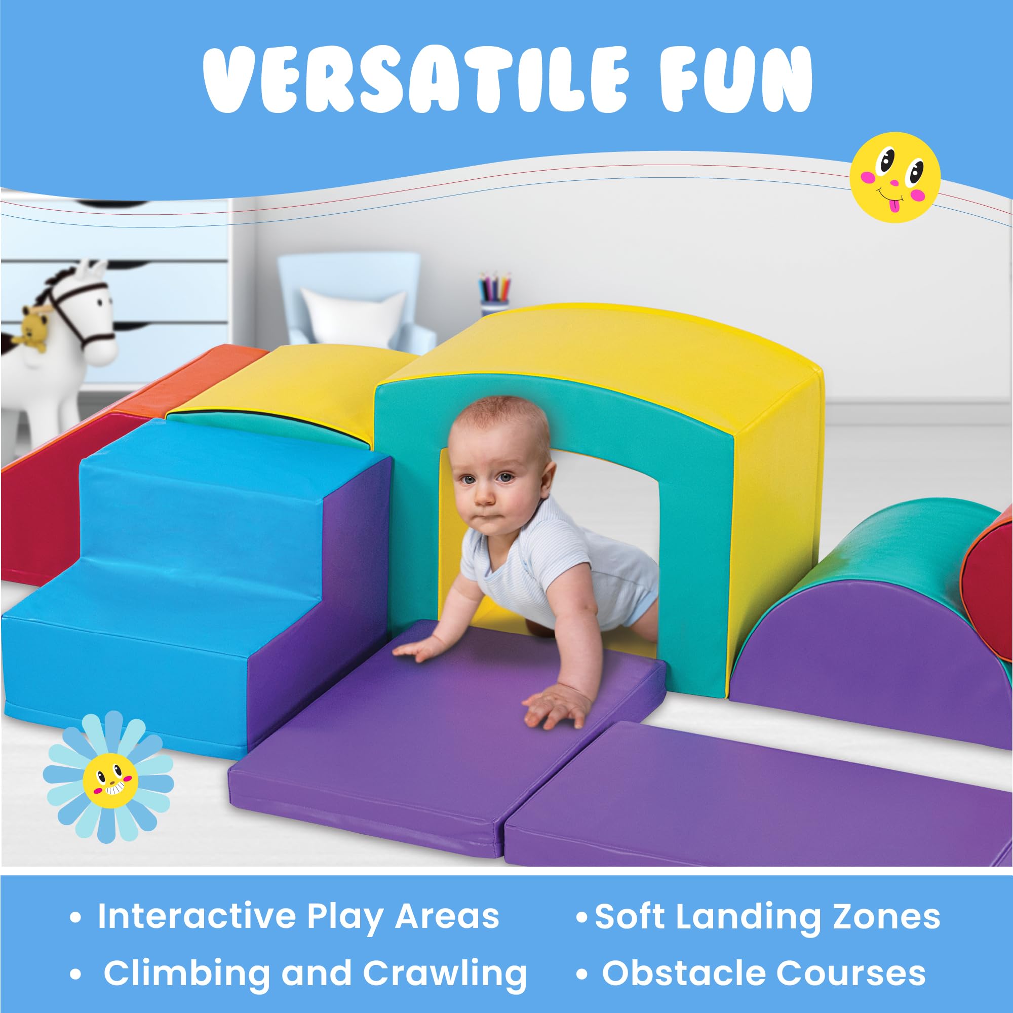 New Bounce Toddler Climbing Toys - Soft Foam Play Set for Kids Ages 1-5 - Safe Indoor Gym Equipment for Toddlers - Non-Toxic Foam Blocks for Crawling & Climbing - Perfect for Playrooms, Daycares & Home Learning Spaces