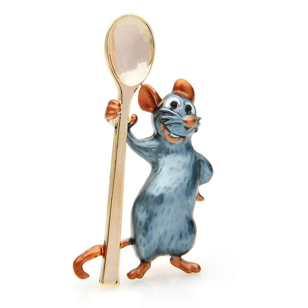 WANGGW Women's Alloy Enamel Mouse Brooch Pin - Cute Smiling Spoon Rat Animal Jewelry for Scarf, Coat & Clothing Accessories | Perfect Gift for Birthday, New Year Party & Casual Wear