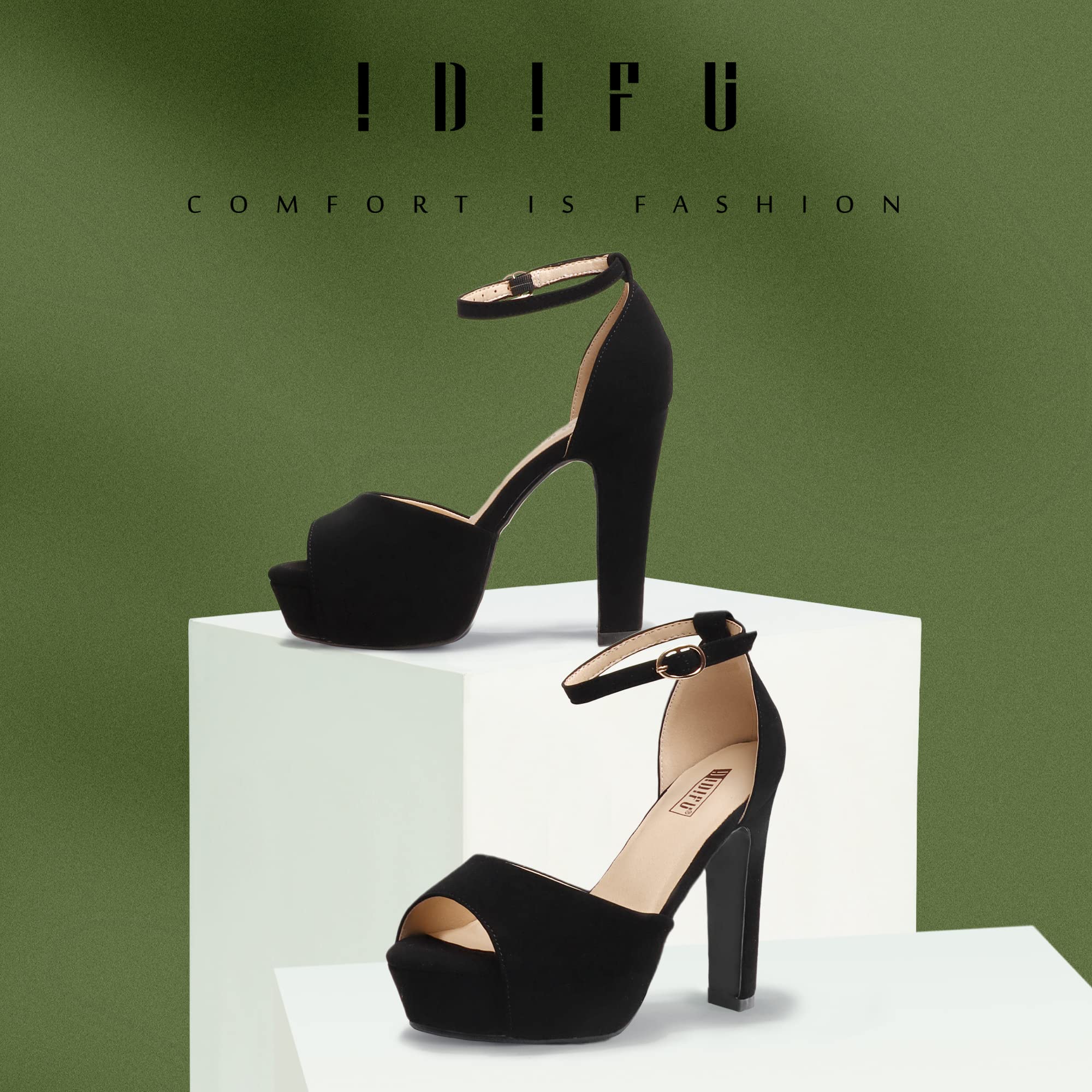 IDIFU Women's Platform Chunky High Heel Sandals - Peep Toe Ankle Strap Dress Shoes for Wedding, Party & Evening Events - Perfect for Brides, Prom & Special Occasions