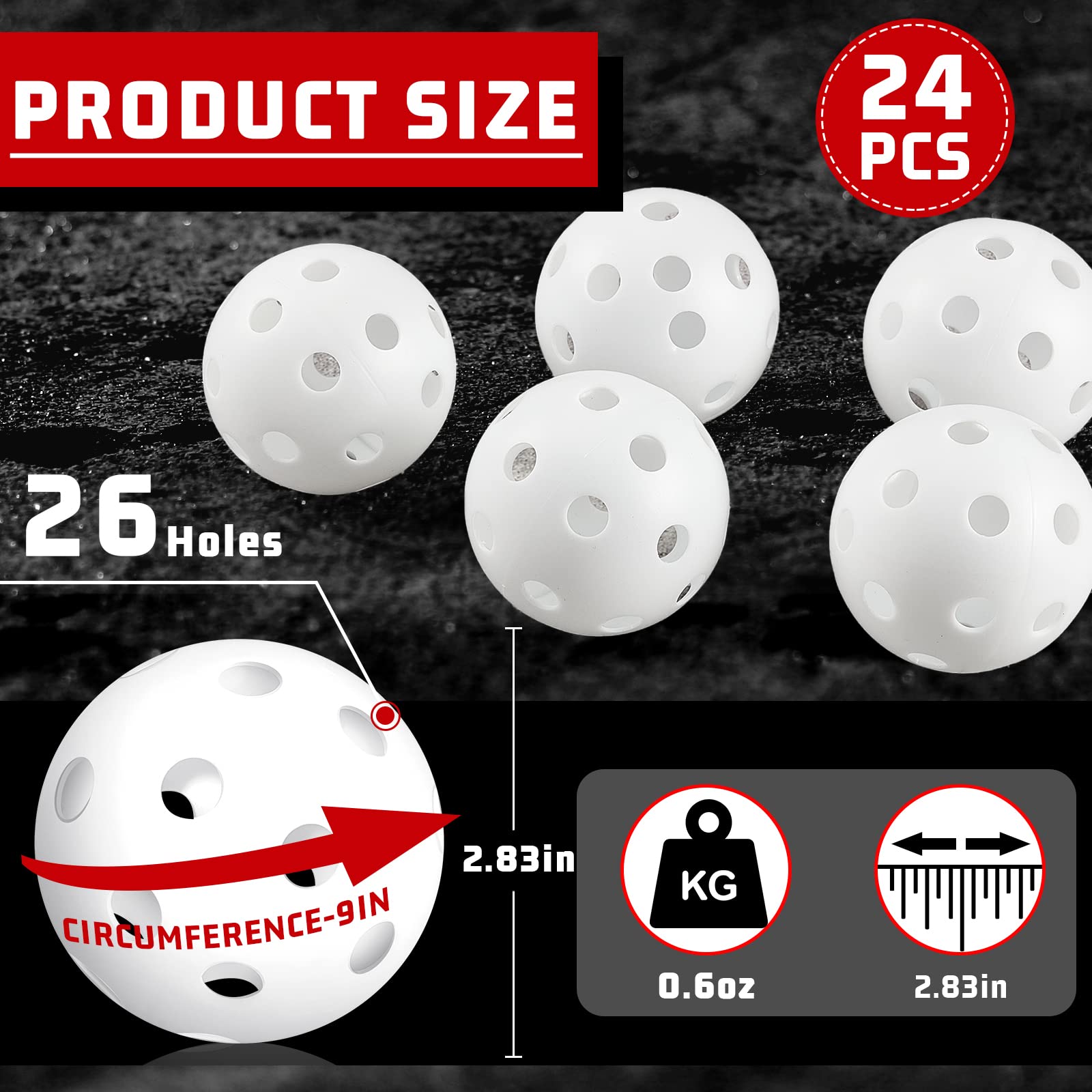 24-Pack Jecery Plastic Practice Baseballs - Lightweight Training Softballs for Batting & Hitting Practice | Indoor/Outdoor Use | Includes Drawstring Storage Bag | Perfect for Baseball Training, Backyard Games & Pet Play