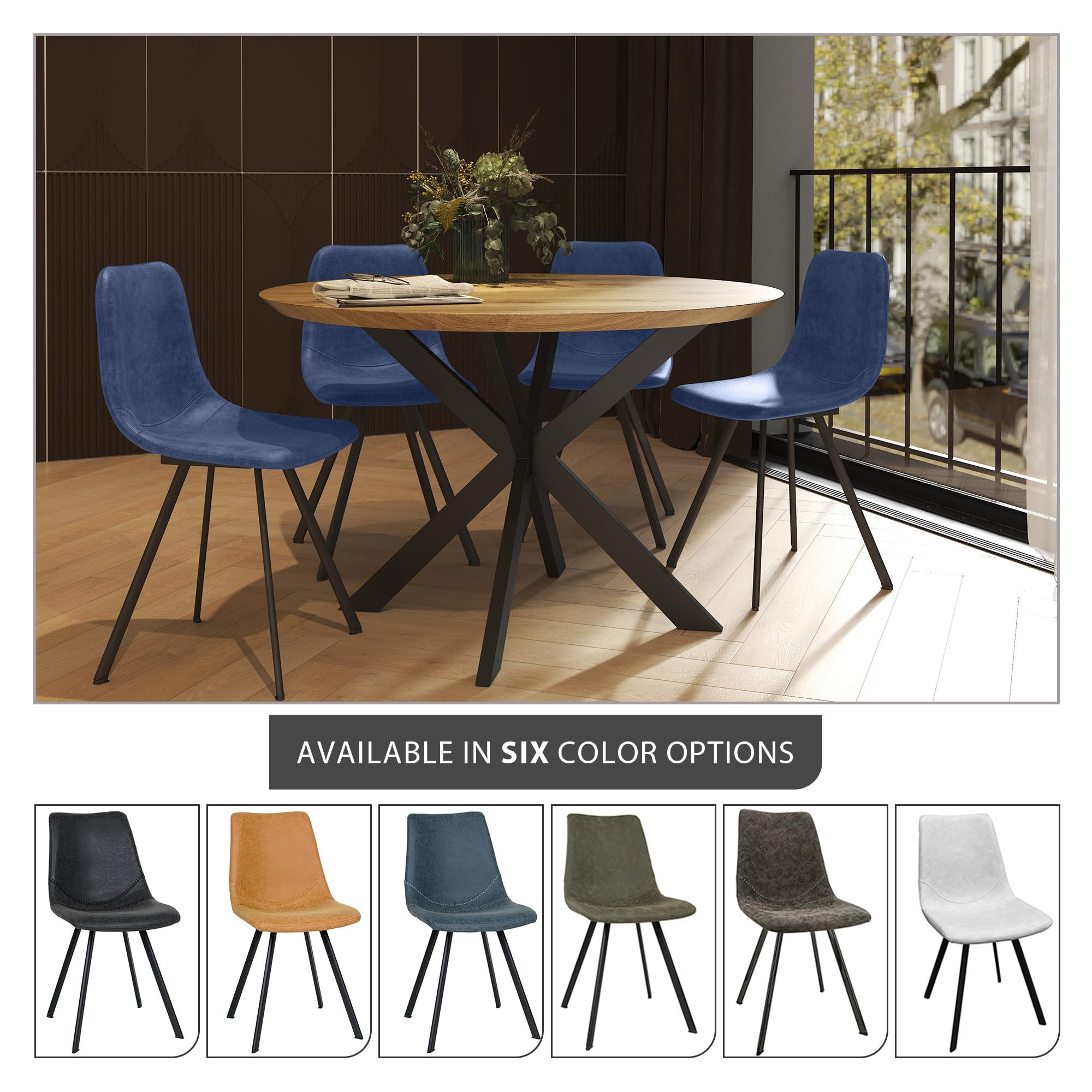 LeisureMod Dining Chairs Set of 4 - Modern Upholstered Leather Accent Chairs with Powder-Coated Metal Base for Dining Room, Living Room & Kitchen (Peacock Blue, Markley Series) - Perfect for Family Gatherings & Entertaining Guests