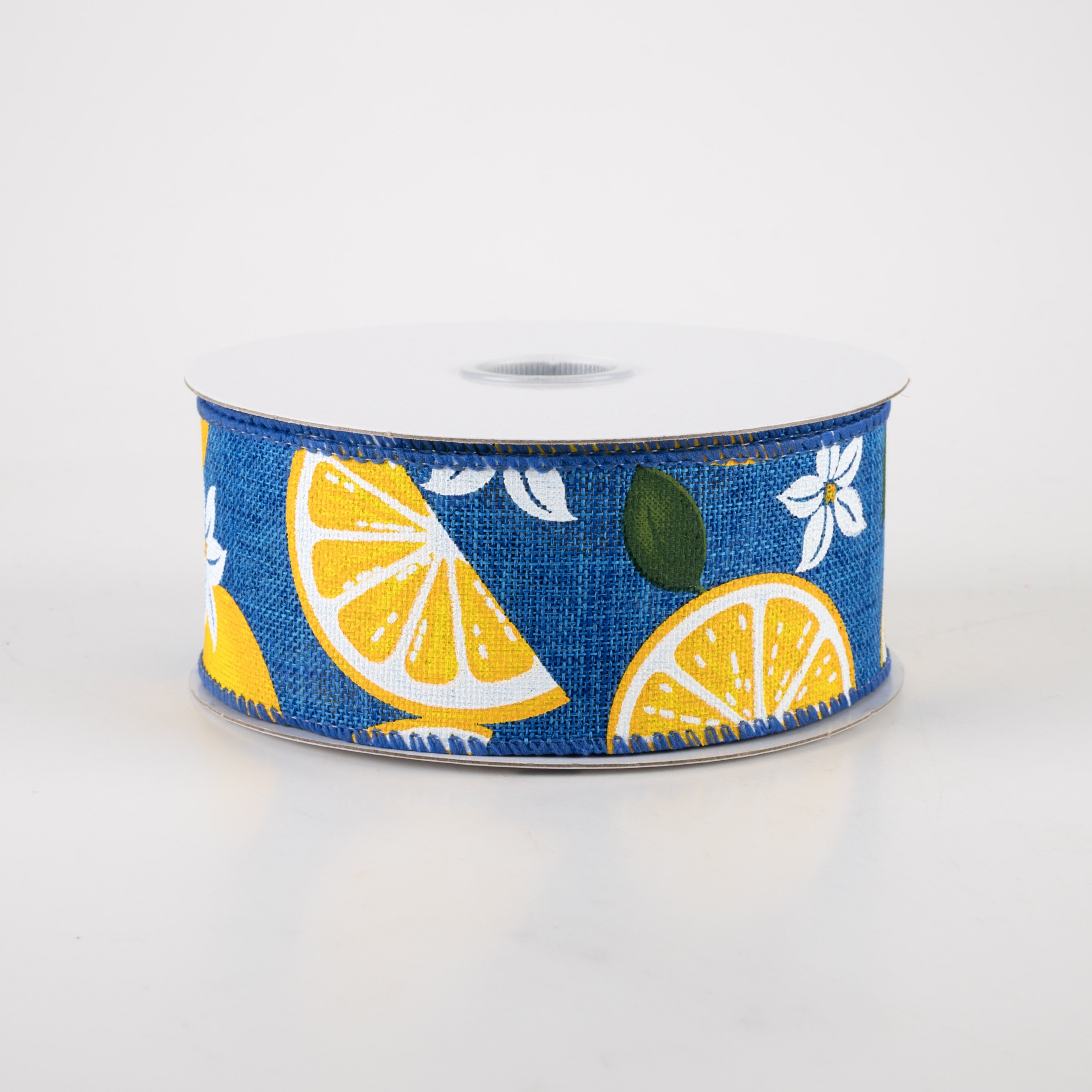 1.5 Inch Linen Lemons & Flowers Ribbon - Royal Blue (10 Yards) - Perfect for Gift Wrapping, DIY Crafts, and Home Decor