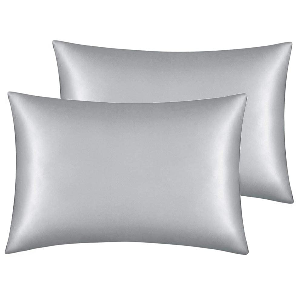 Luxury Satin Pillowcase for Hair and Skin - 2 Pack Cooling Super Soft Pillow Covers (26x26 Inches) with Envelope Closure - Silver | Perfect for Reducing Frizz, Preventing Wrinkles, and Enhancing Sleep Comfort