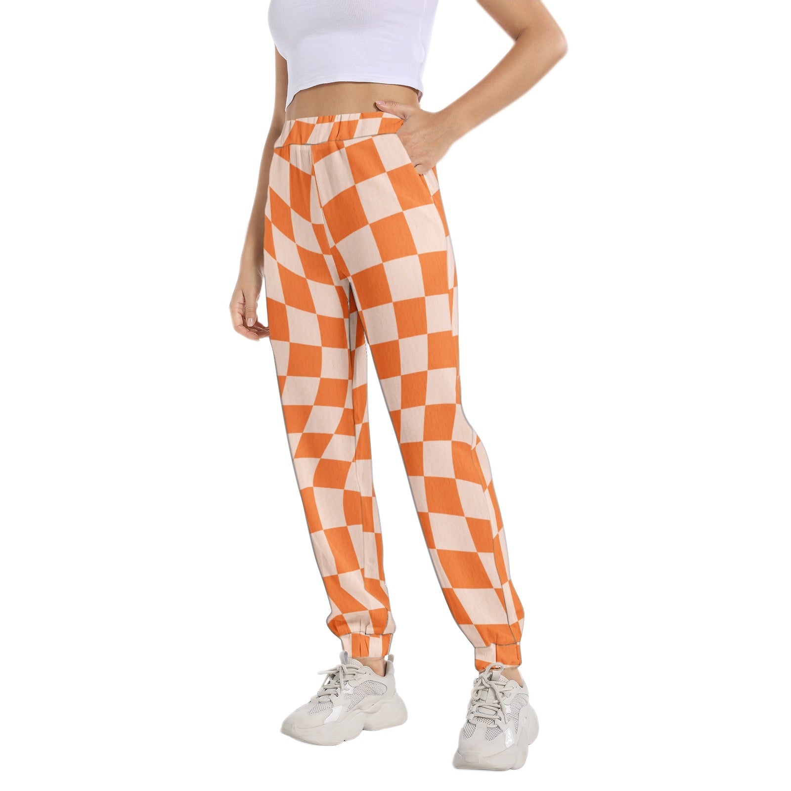 Retro Checkered Elastic Waist Tapered Sweatpants for Women - Comfortable Lounge Pants for Yoga, Running & Casual Wear