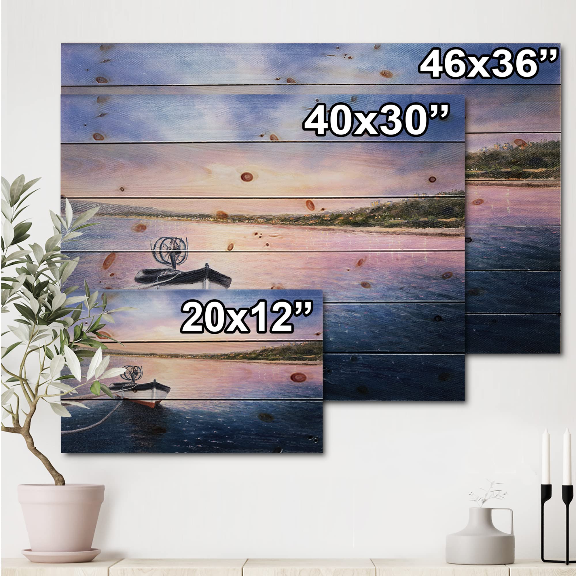 Vibrant Sunset Fishing Boat Wood Wall Art - Pine Wood Decor for Lake House