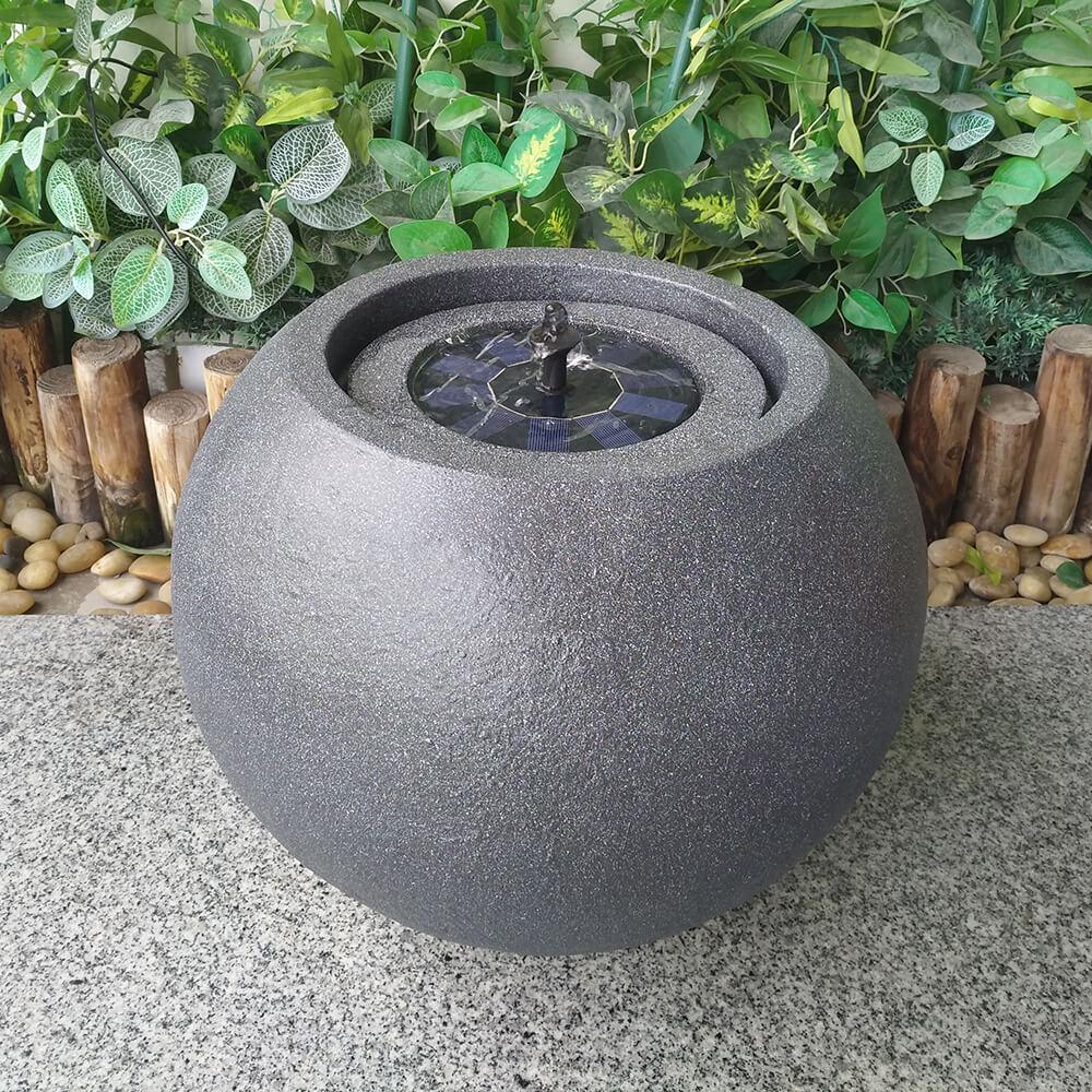 Dark Grey Round Stone Solar Water Fountain - Outdoor Garden Decor, Patio & Yard Landscape Feature - Perfect for Relaxation & Meditation Spaces