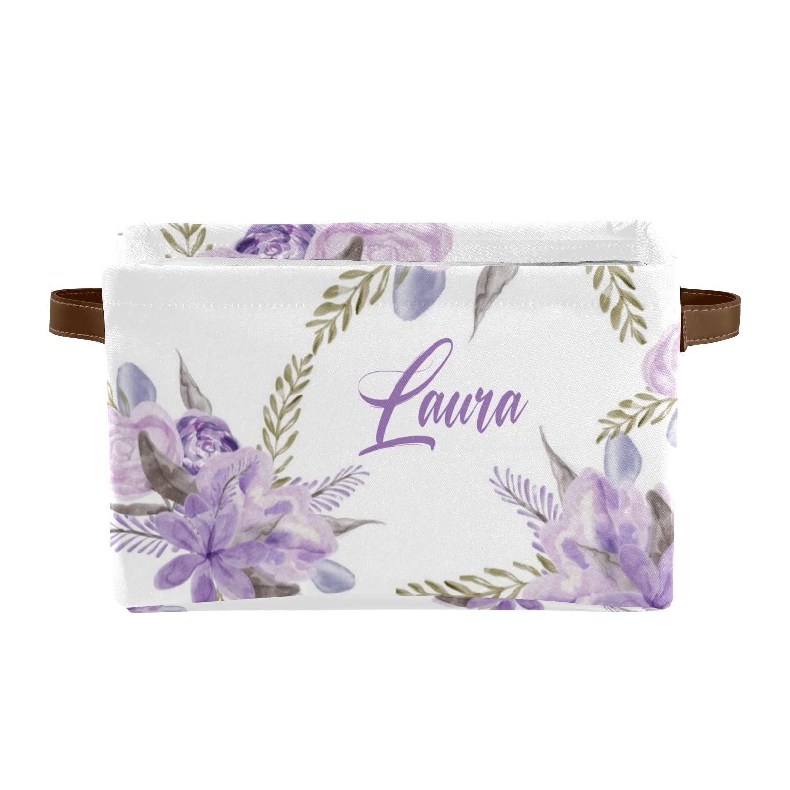 Personalized Custom Name Storage Baskets - Purple Flower Design, 4-Pack with Handles | Perfect for Home Organization, Dog Toy Storage & Family Cloth Bins | Great for Bedroom, Nursery & Laundry Room