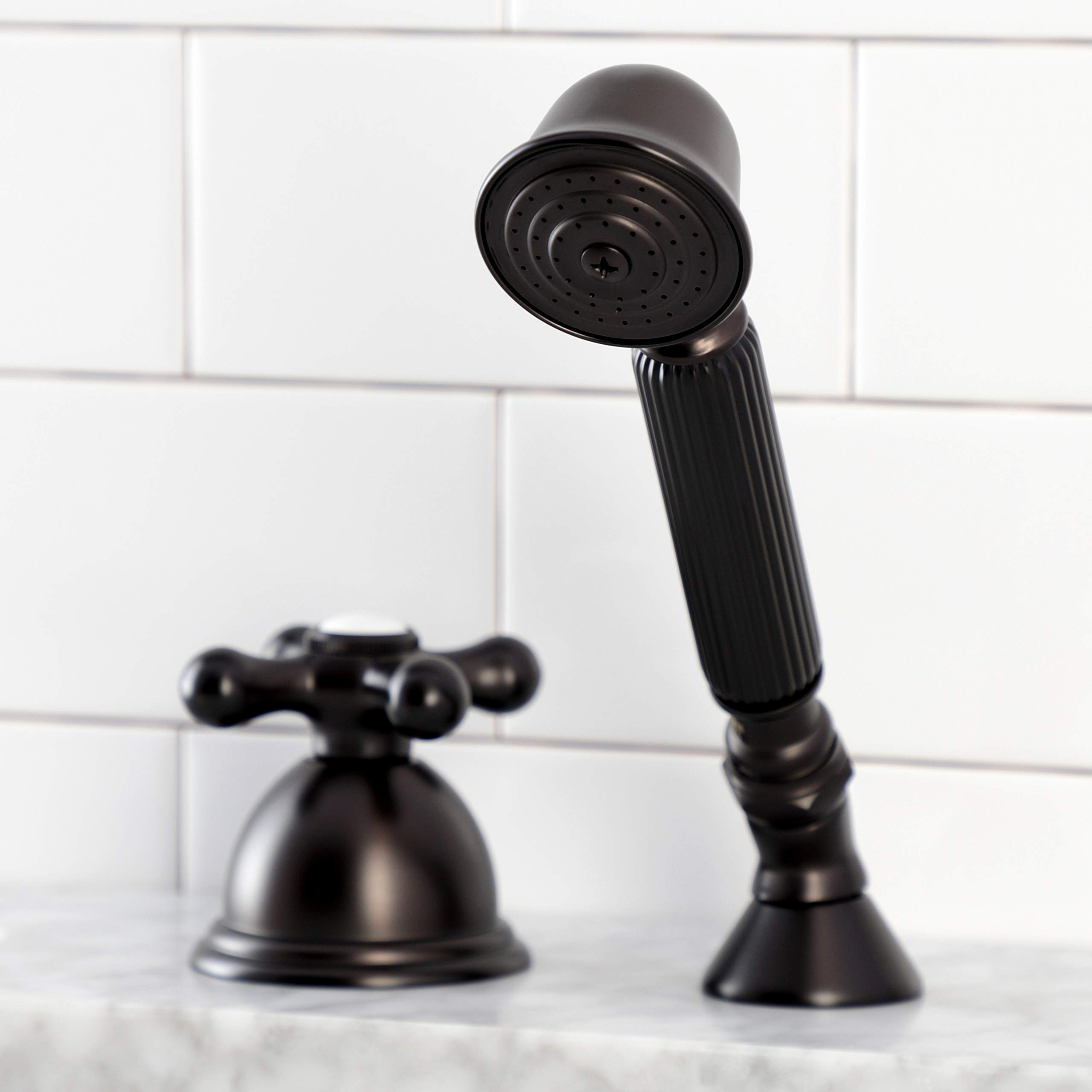 Kingston Brass KSK3355AXTR Oil Rubbed Bronze Deck Mount Hand Shower with Diverter for Roman Tub Faucet, 8 x 5.63 x 1.81 Inches - Perfect for Bathroom Renovation & Spa-Like Shower Experience