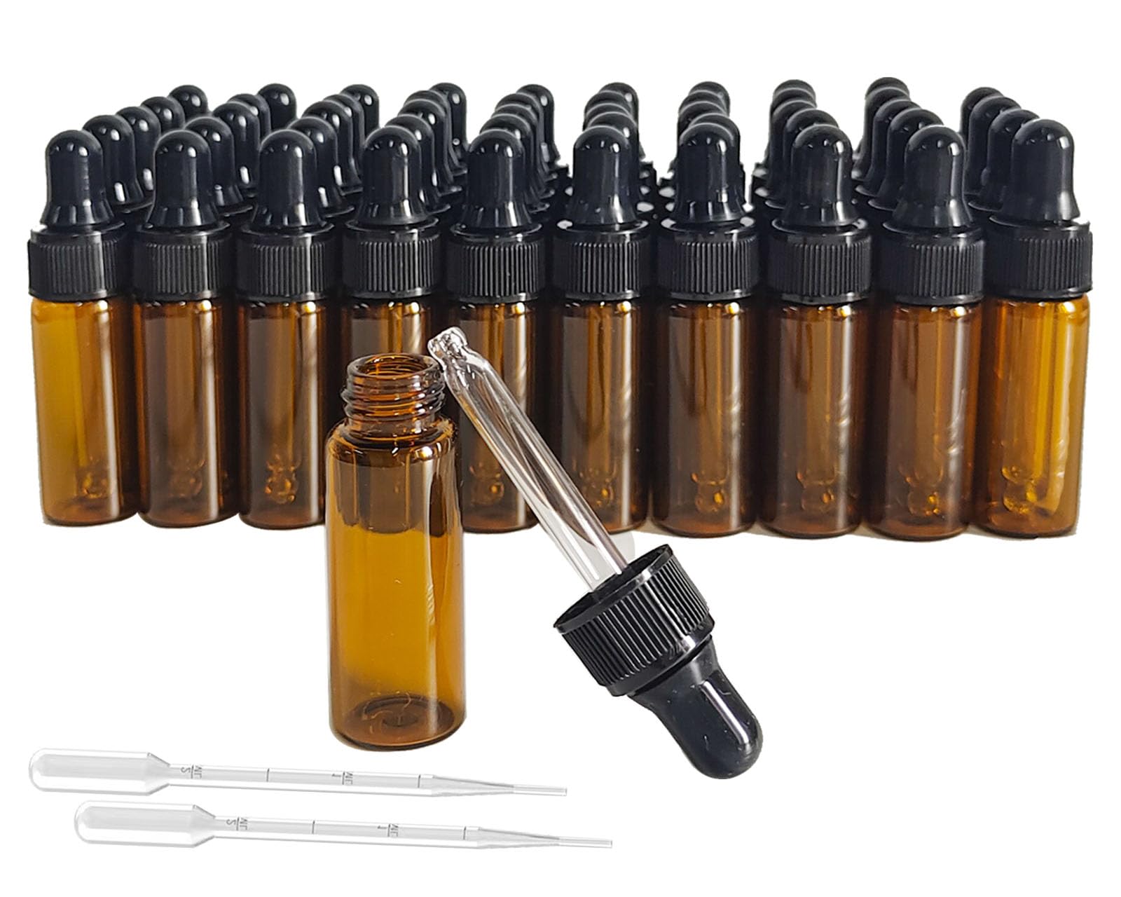 50 Pcs 5ml Amber Glass Dropper Bottles - Essential Oil Containers, Travel-Sized Perfume & Cosmetic Liquid Bottles - Perfect for DIY Aromatherapy, Sample Storage & On-The-Go Use