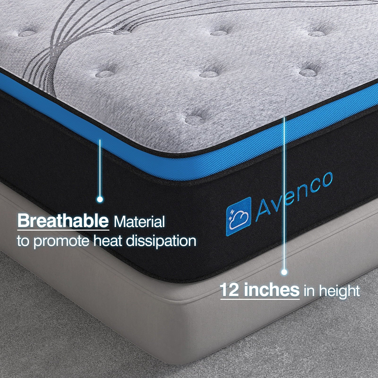 Avenco AC O1SM30K00F HKWM 12-Inch Medium Firm Hybrid Mattress - King Size with Innerspring & Gel Memory Foam (Gray) | Perfect for Back Pain Relief & Pressure Point Support | Ideal for Master Bedrooms & Guest Rooms