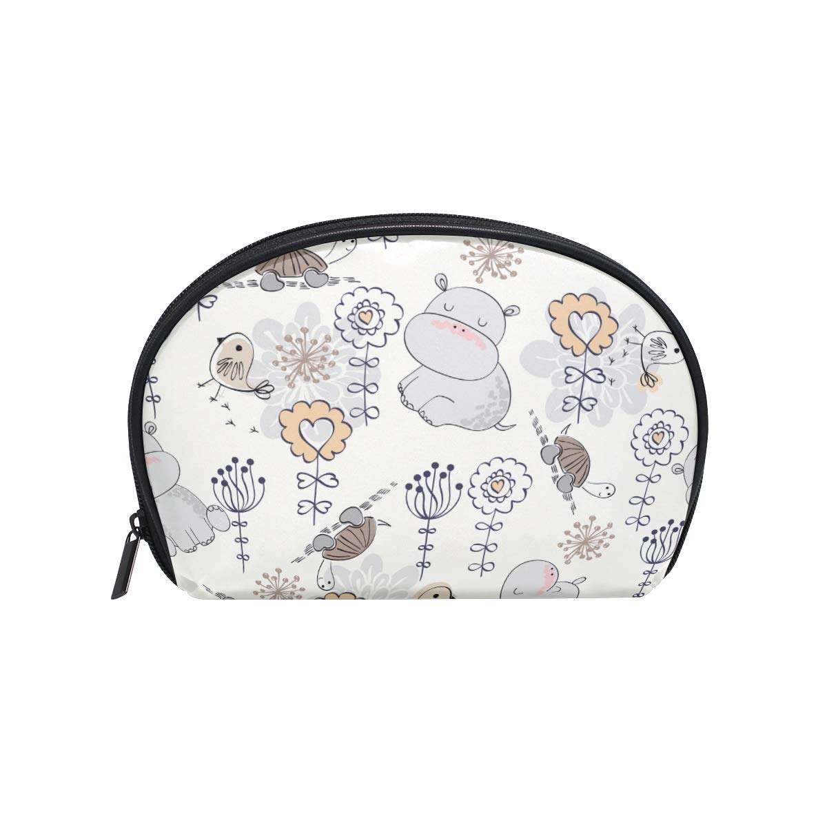 Portable Travel Cosmetic Bag for Women - Small Makeup & Toiletry Organizer Pouch with Hippo Flowers Design - Perfect for Jewelry, Cosmetics, and Travel Essentials - Ideal for Vacation, Gym, and Daily Use