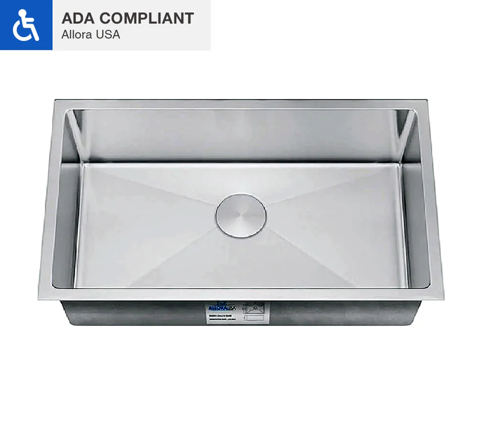Allora USA ADA KH 3018 R15 30x18x5 Inch Handmade Undermount Single Bowl Stainless Steel Kitchen Sink for Modern Farmhouse & Commercial Kitchens